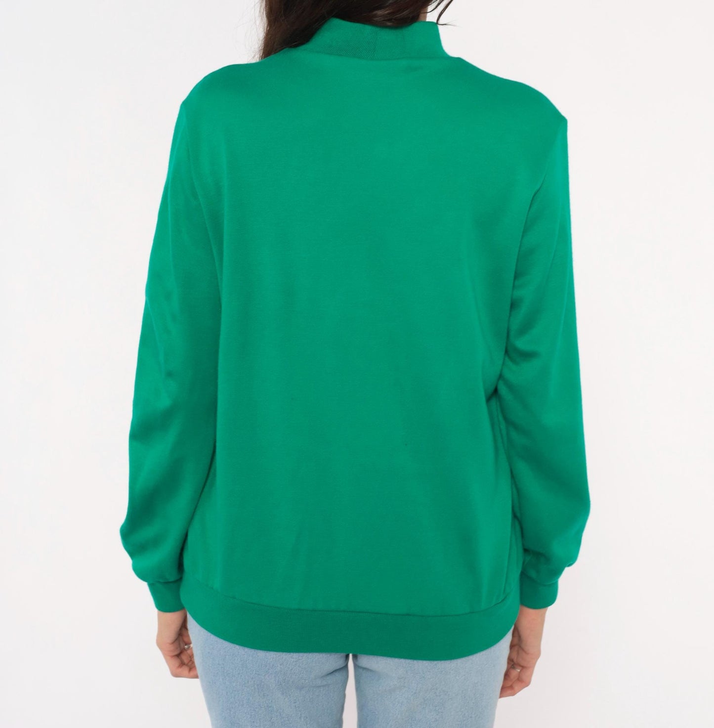 80s Alfred Dunner Mock Neck Sweatshirt Green Houndstooth Plaid Panel Small