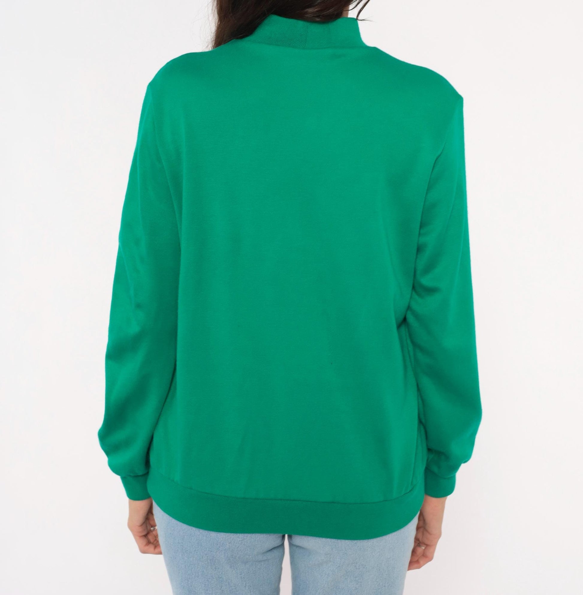 80s Alfred Dunner Mock Neck Sweatshirt Green Houndstooth Plaid Panel Small