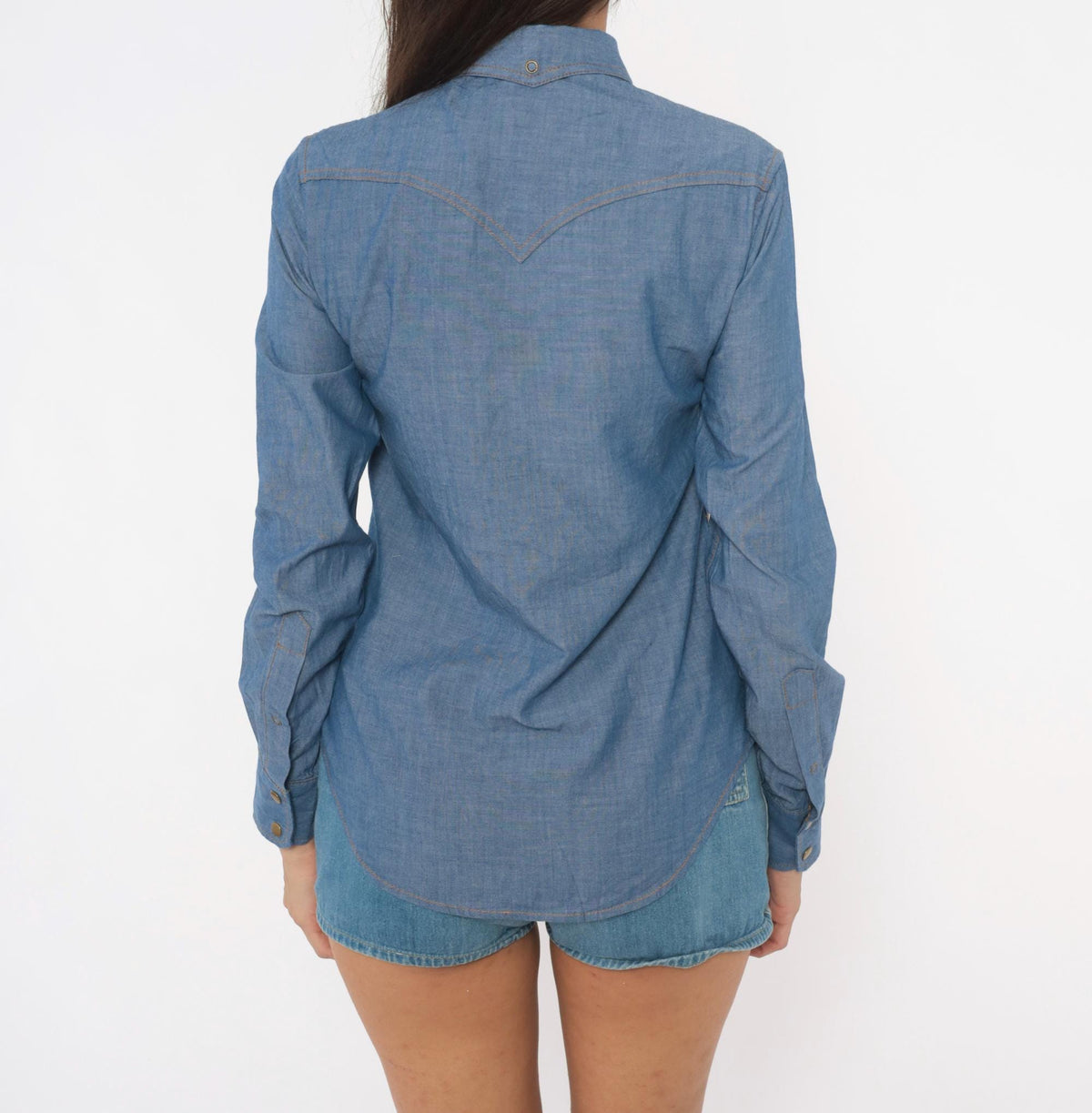 80s O'Harrow Western Chambray Shirt Pearl Snap Button Blue Cotton Small