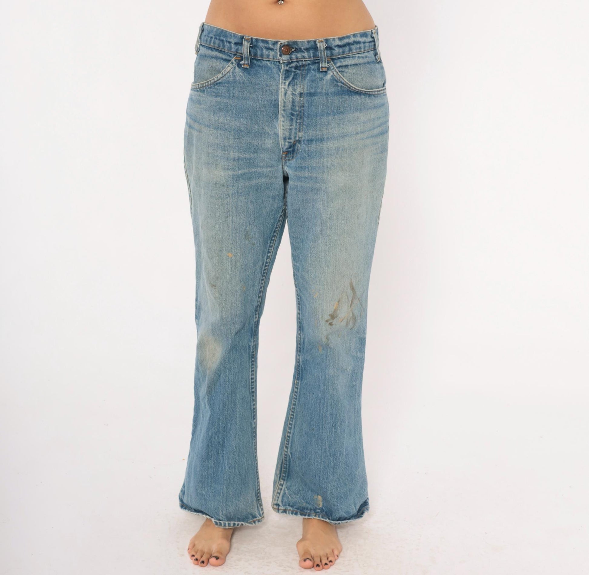 Y2K Levi's Orange Tab Flare Jeans Light Blue Distressed Low Rise 34x31