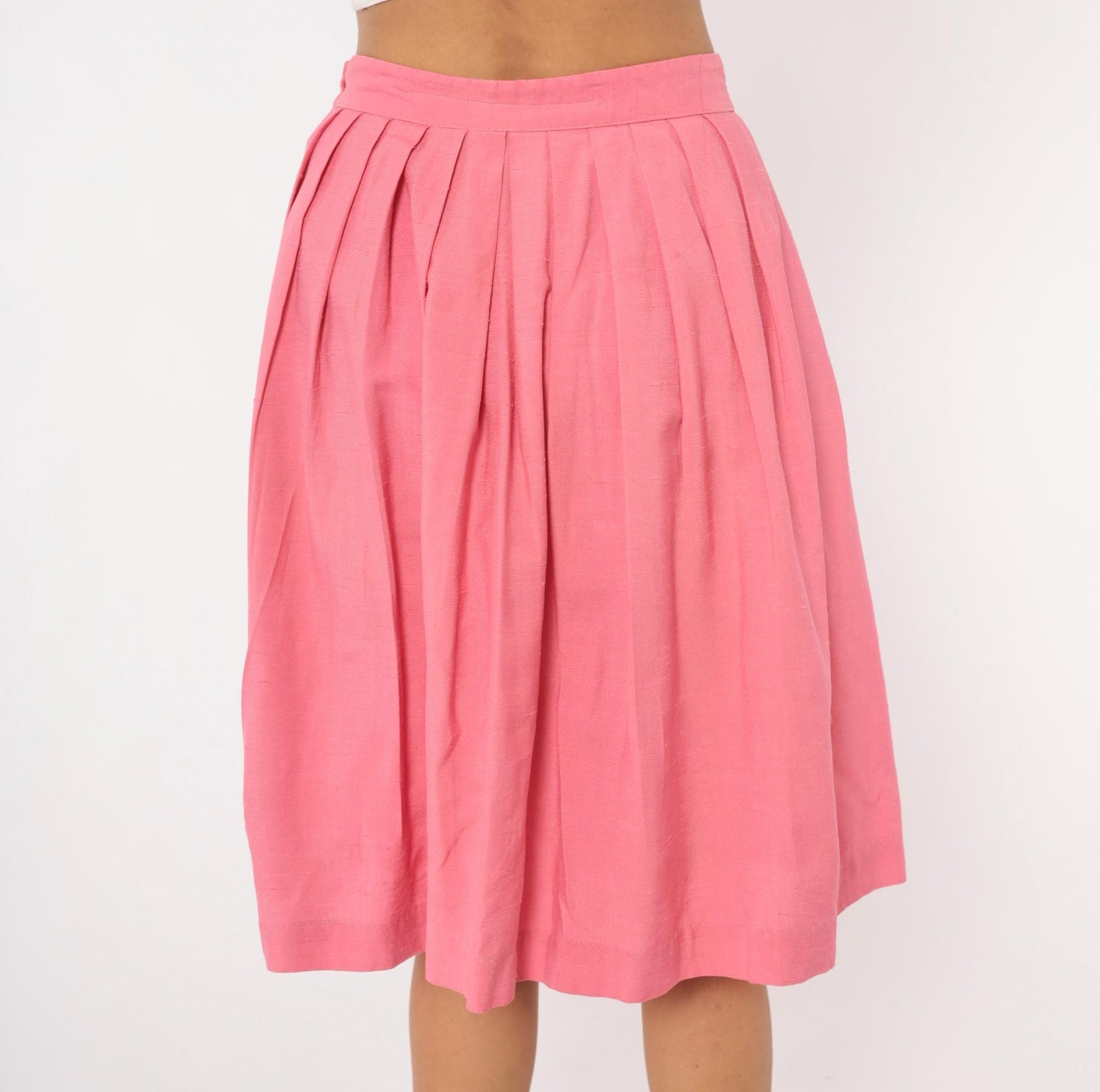 60s Pink Pleated Skirt High Waist Bubble Bow Tie Full Skirt Small