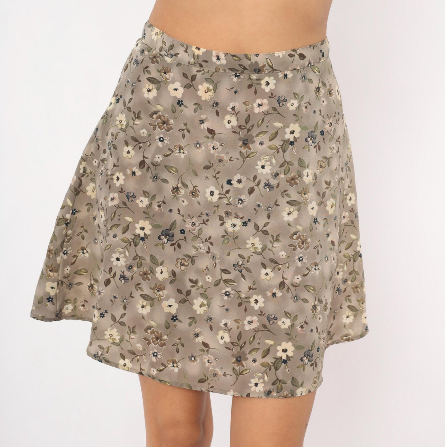 90s We Too Floral Mini Skirt Taupe Ditsy Print A-Line Small S