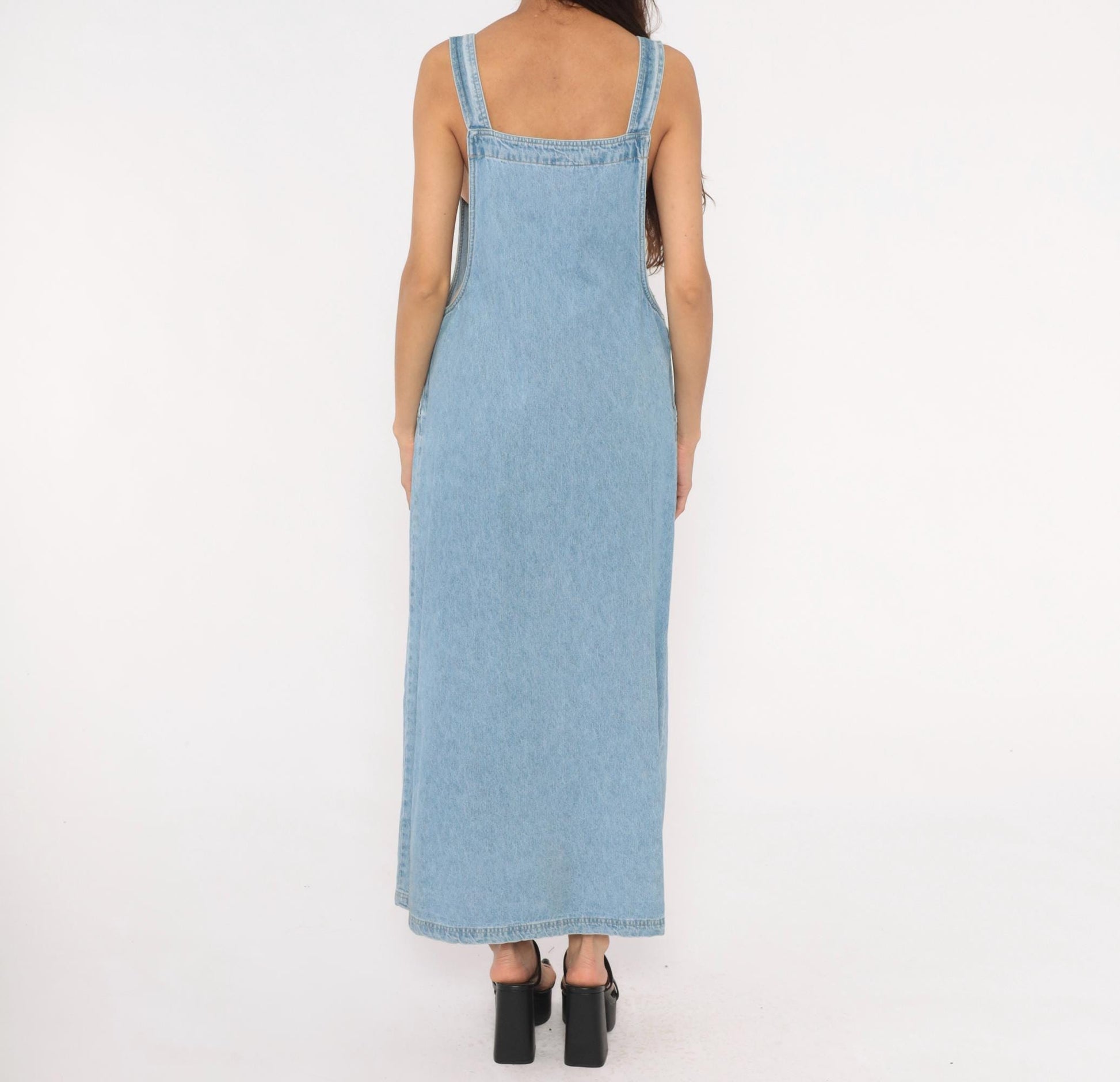 Y2K Faded Glory Light Blue Denim Overall Dress Maxi Length Medium M