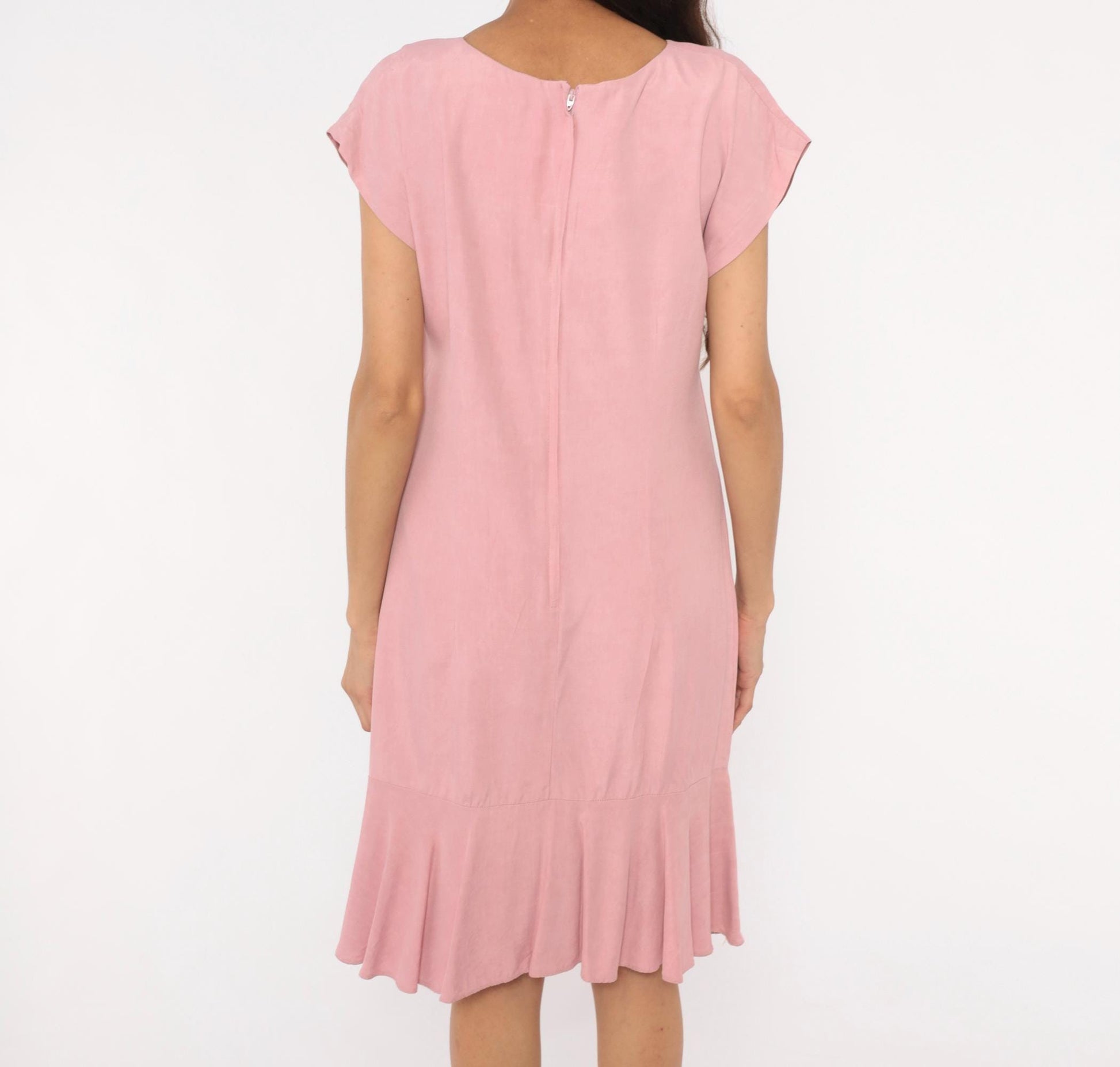 80s Damon Petite Dusty Rose Drop Waist Dress Cap Sleeve Knee Length Small S