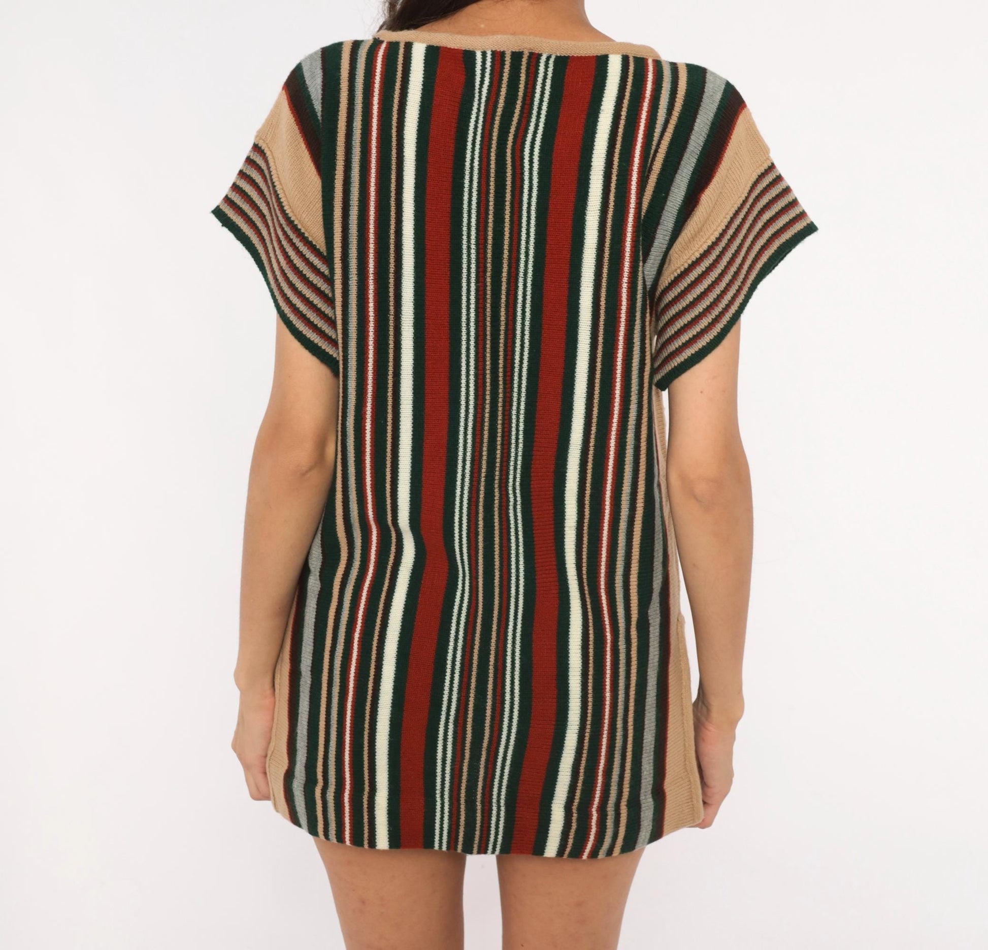 70s Exclusive Designs Striped Knit Tunic Burgundy Olive Cream Small