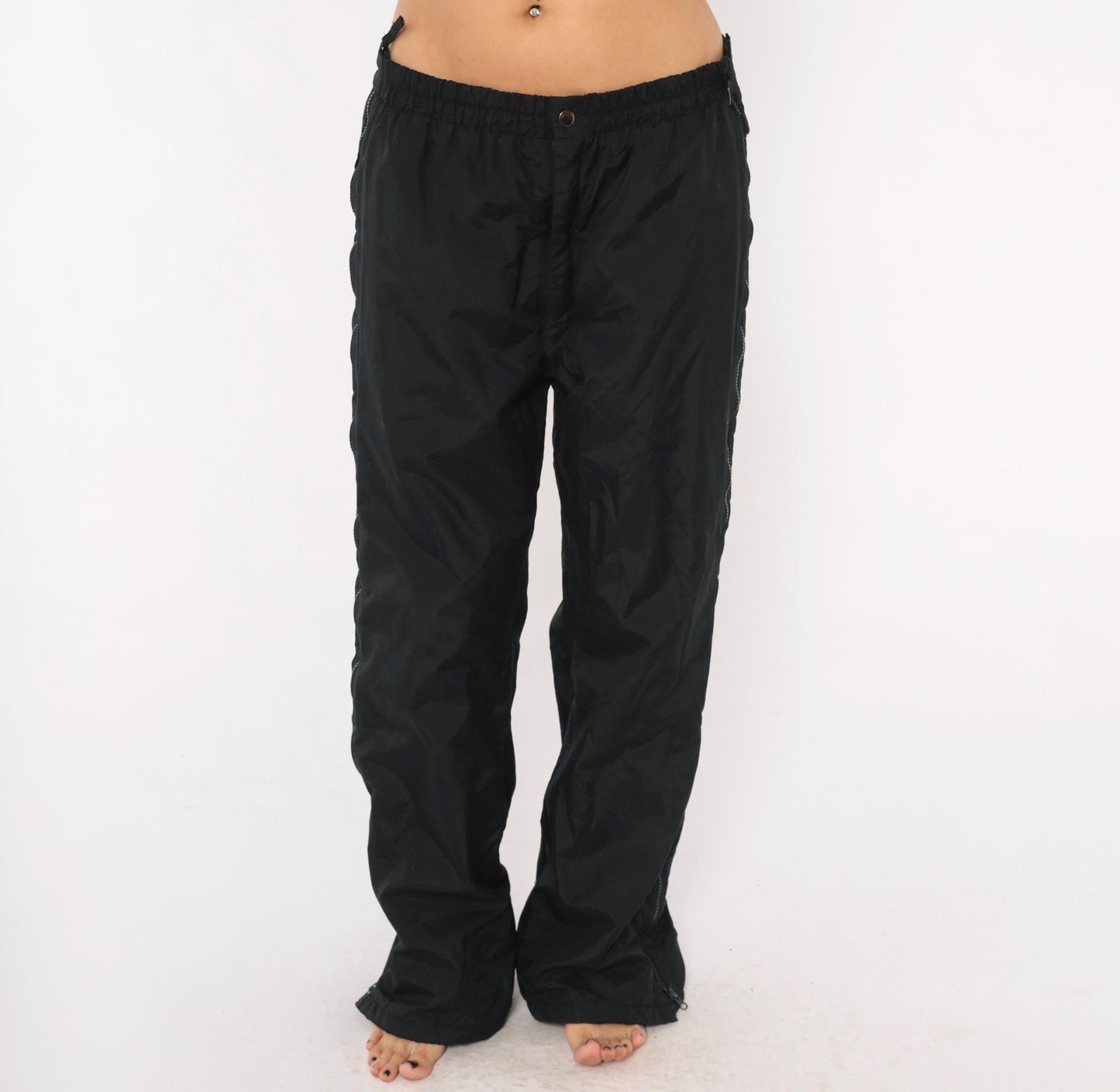 Obermeyer 2000s Black Ski Pants Full Side Zip Shell Nylon Large L