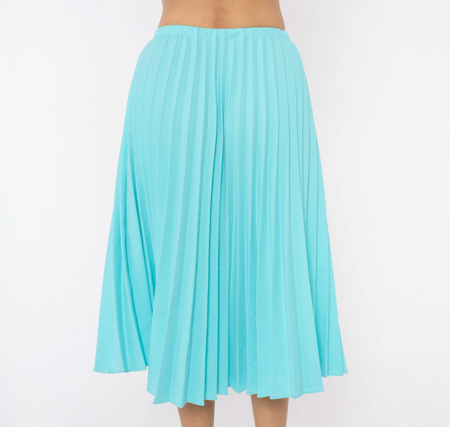 70s Aqua Pleated Midi Skirt Accordion Knife Pleat A-Line Sky Blue Small Medium