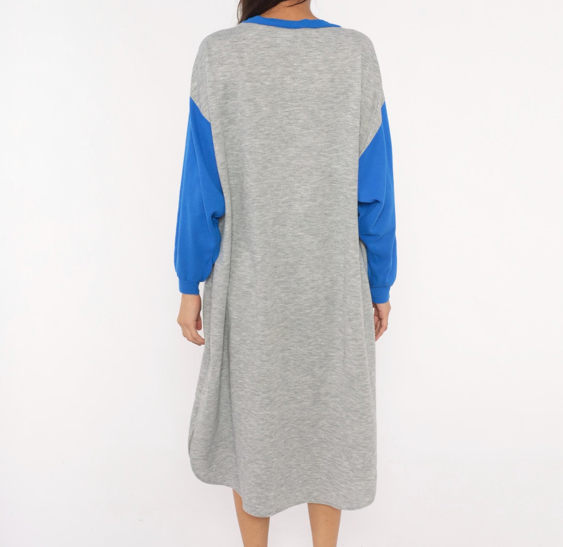 80s Kimberly Laine Bunny Applique Nightgown Grey Blue Colorblock Midi Large L