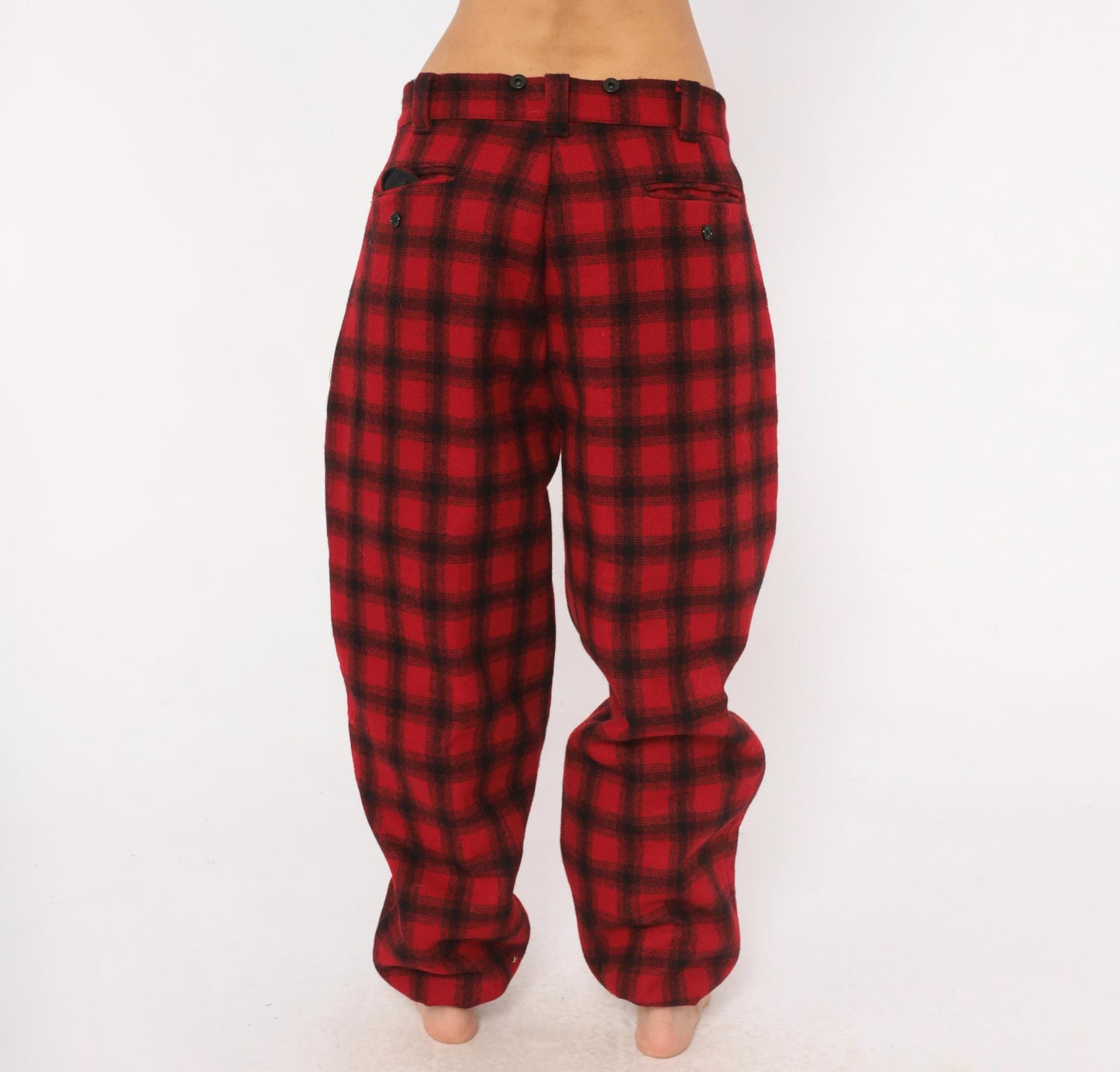 Woolrich Buffalo Plaid Wool Pants 80s Red Black Straight Leg Extra Large XL