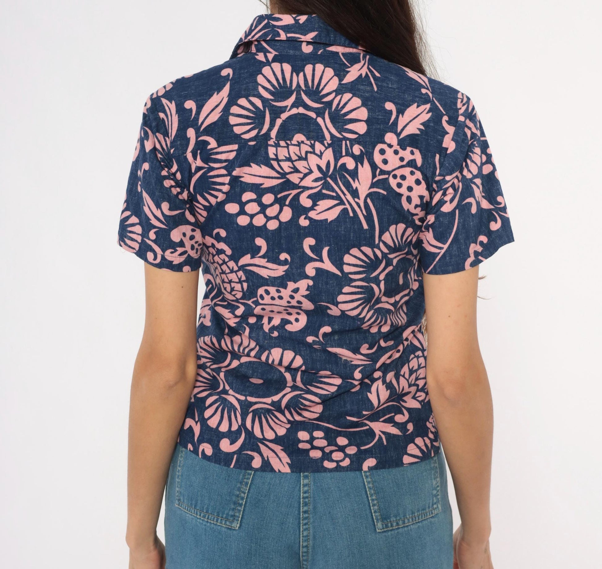 2000s Kahala Hawaiian Floral Shirt Cobalt Blue Pink Cotton XS