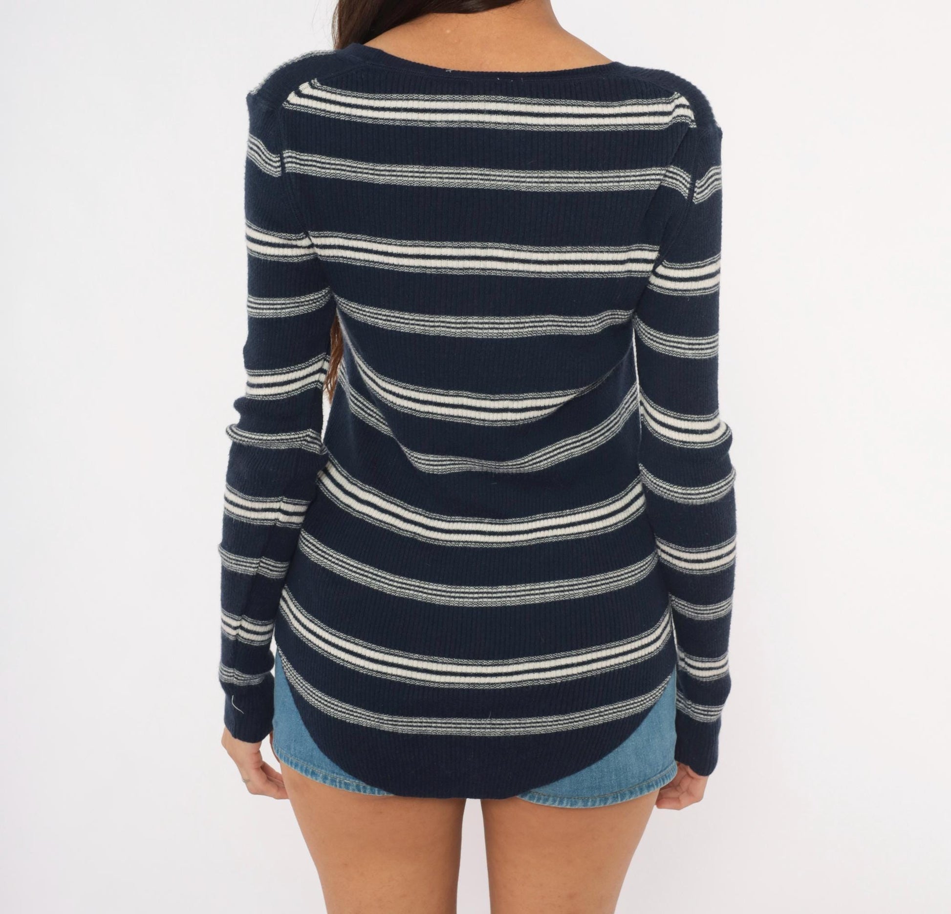 Y2K Gap Striped Scoop Neck Pullover Navy White Small S