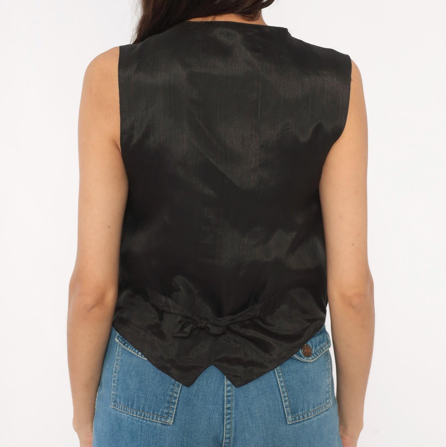 90s Black Suede Vest Whipstitch Snap Front Western Small S
