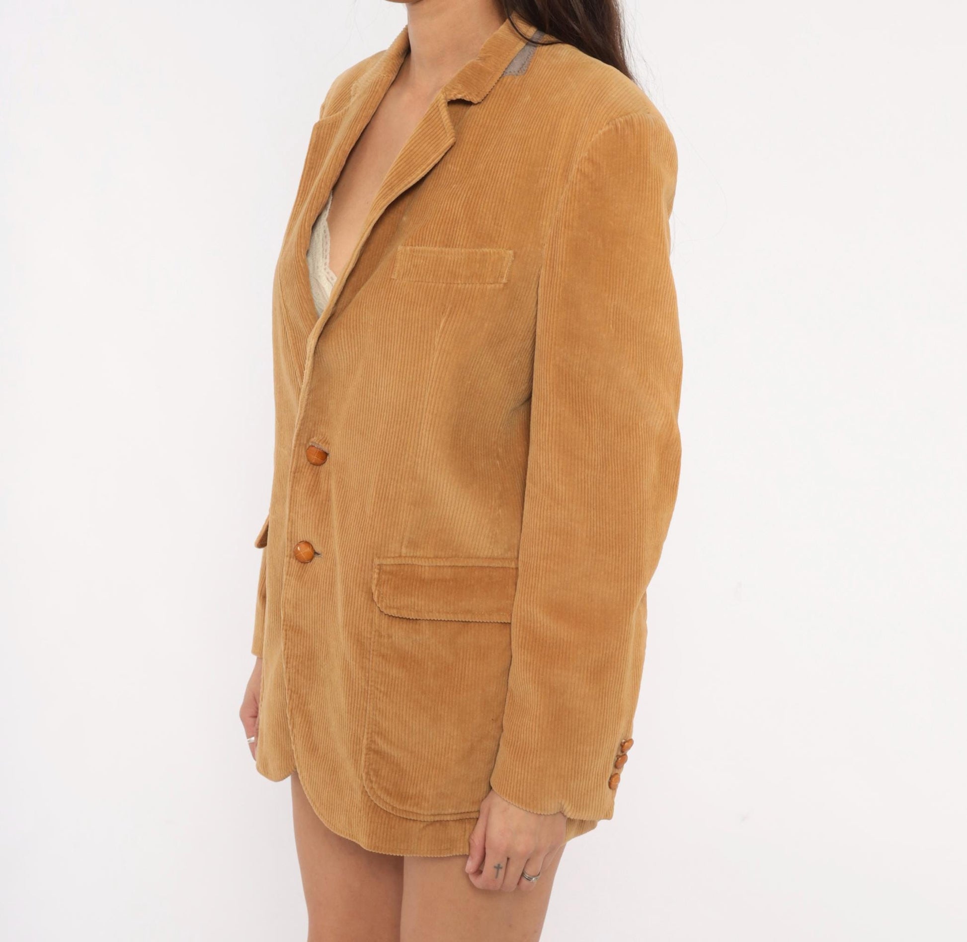 80s Richman Corduroy Blazer Tan Suede Elbow Patch Two Button Medium