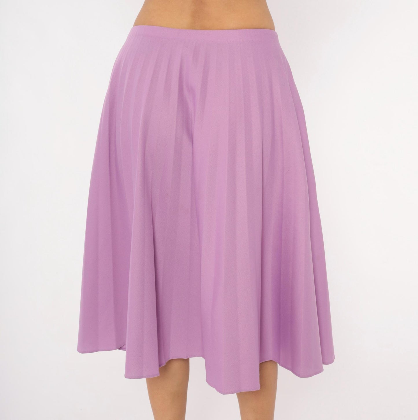 70s Lilac Pleated A-Line Skirt Purple Swing Elastic Waist Medium Large