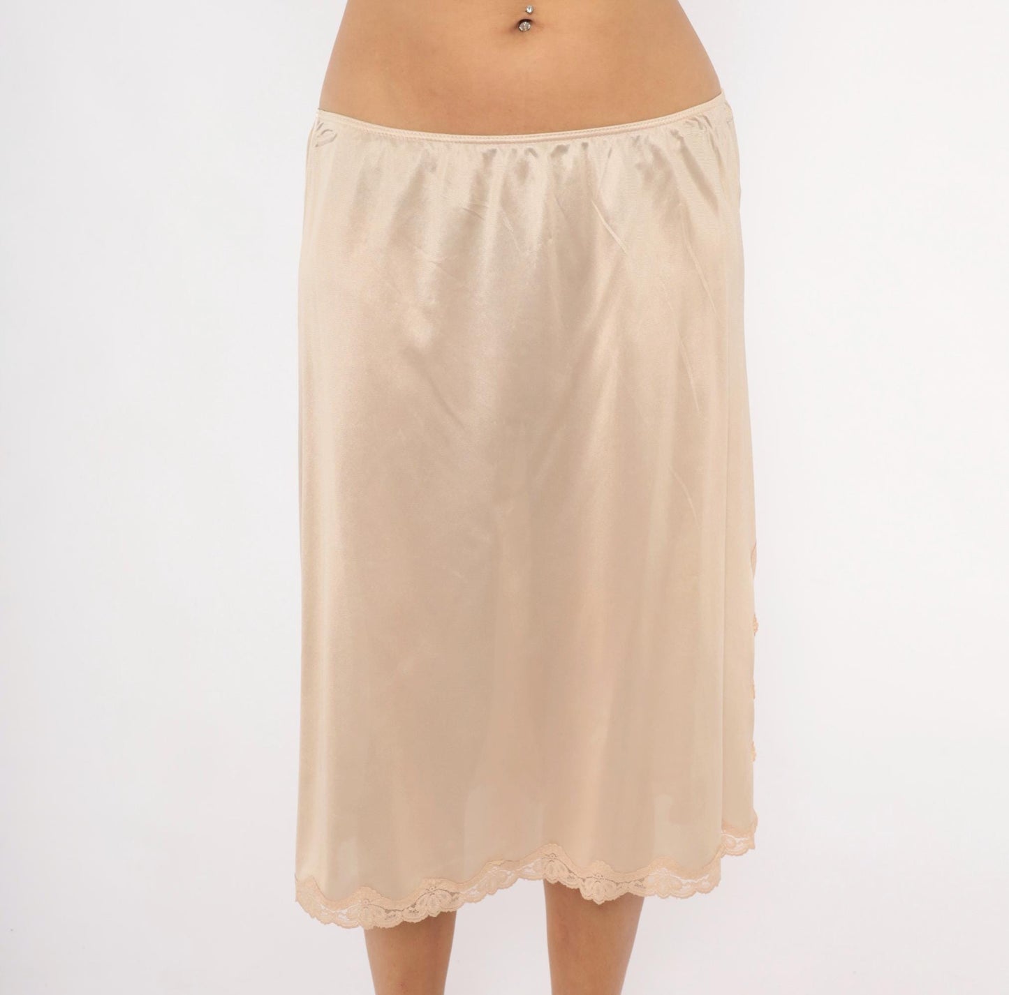 70s Sears Beige Half Slip Scalloped Lace Trim Nylon Medium