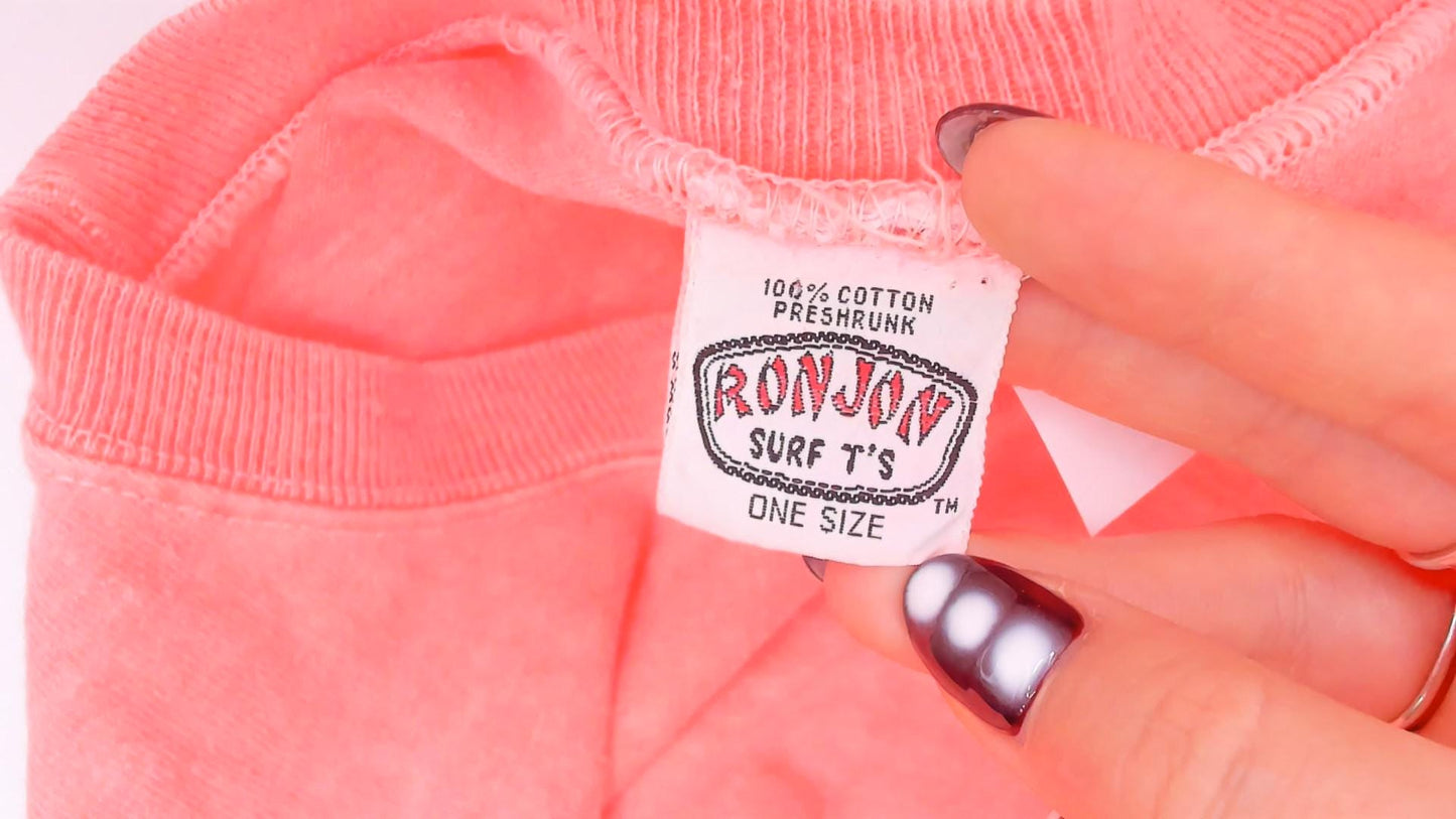90s Ron Jon Surf Shop Neon Peach Crop Top Cotton Tee One Size