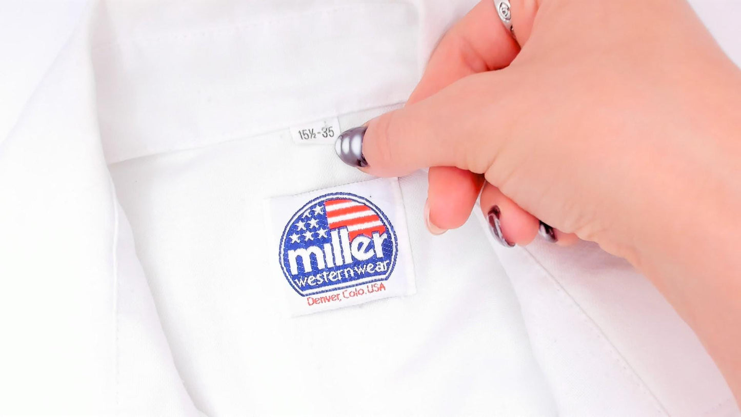 90s Miller Western Wear Pearl Snap Shirt White Cotton Yoke Extra Large XL
