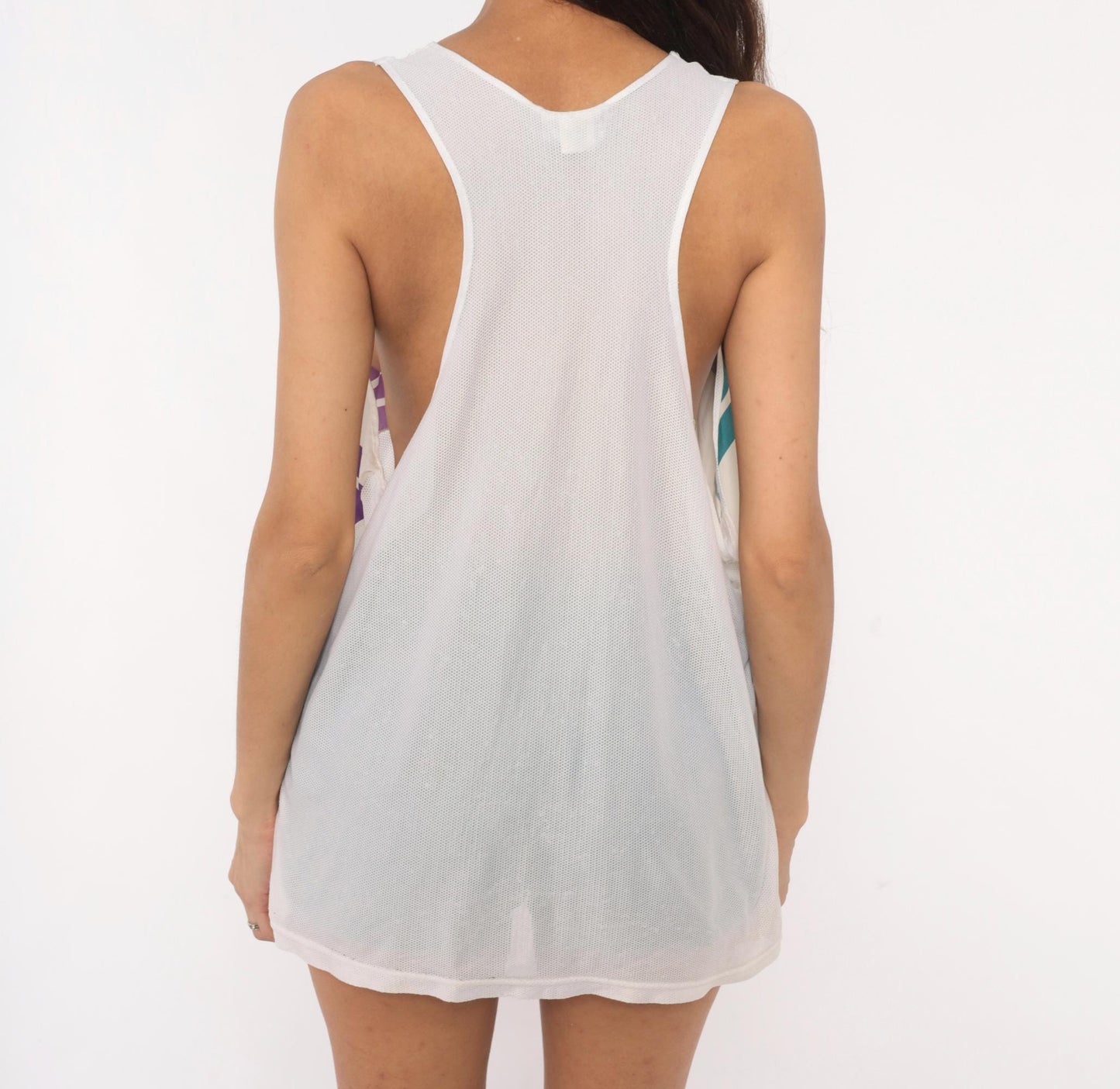 90s Adidas Tank Top White Teal Purple Mesh Athletic Sleeveless Extra Large XL