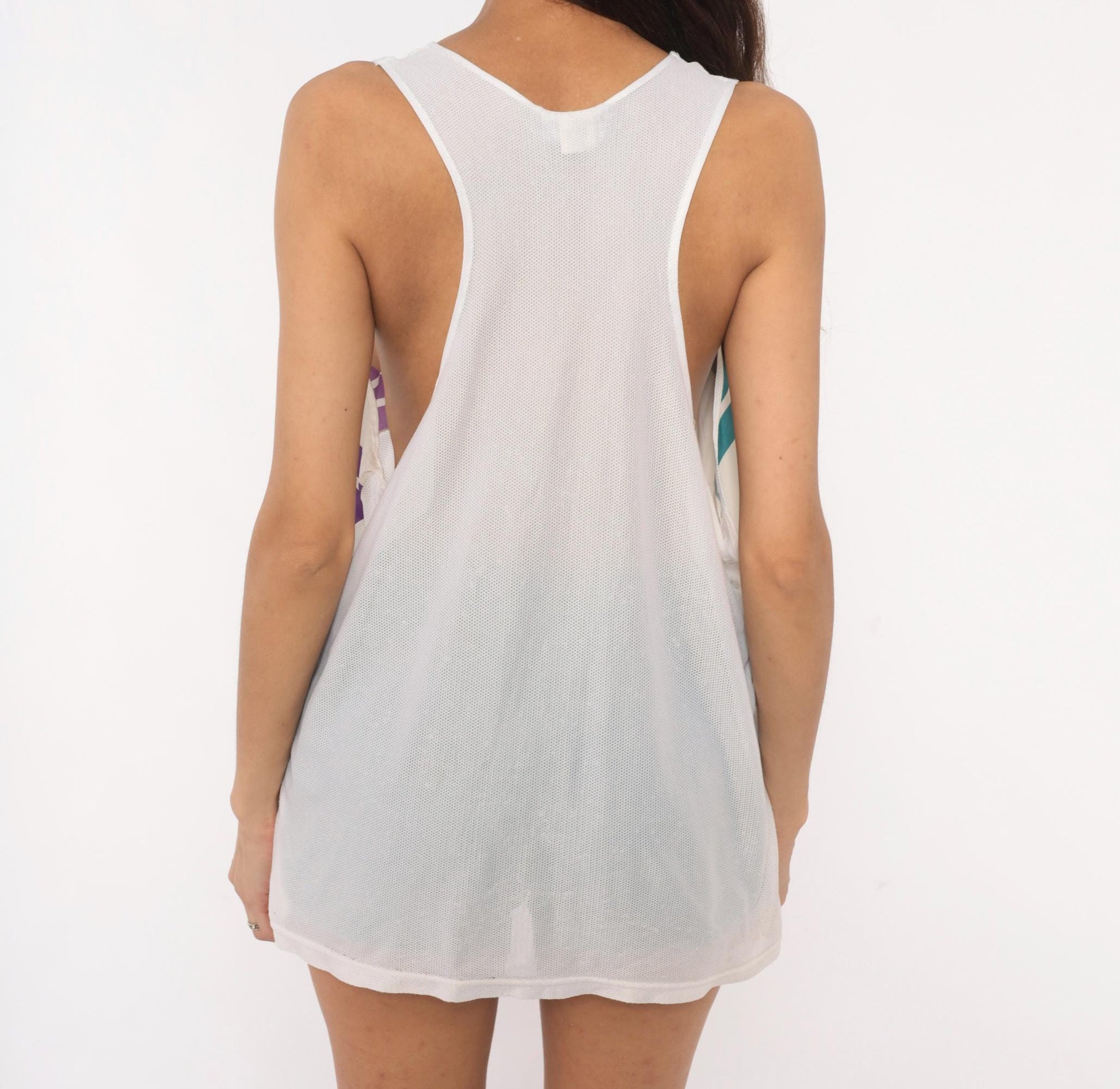90s Adidas Tank Top White Teal Purple Mesh Athletic Sleeveless Extra Large XL