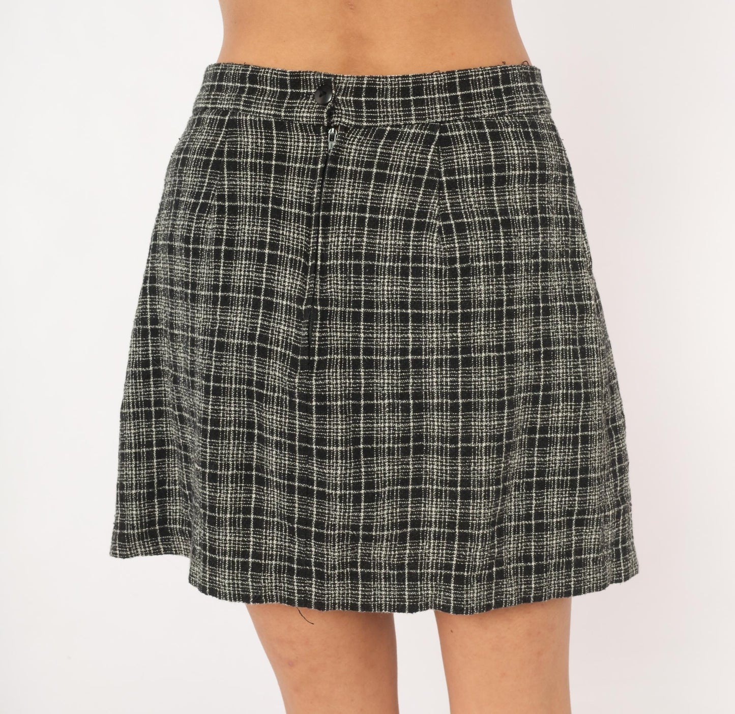 90s Jeffrey Craig Black White Plaid Mini Skirt Buckle Wrap Small S