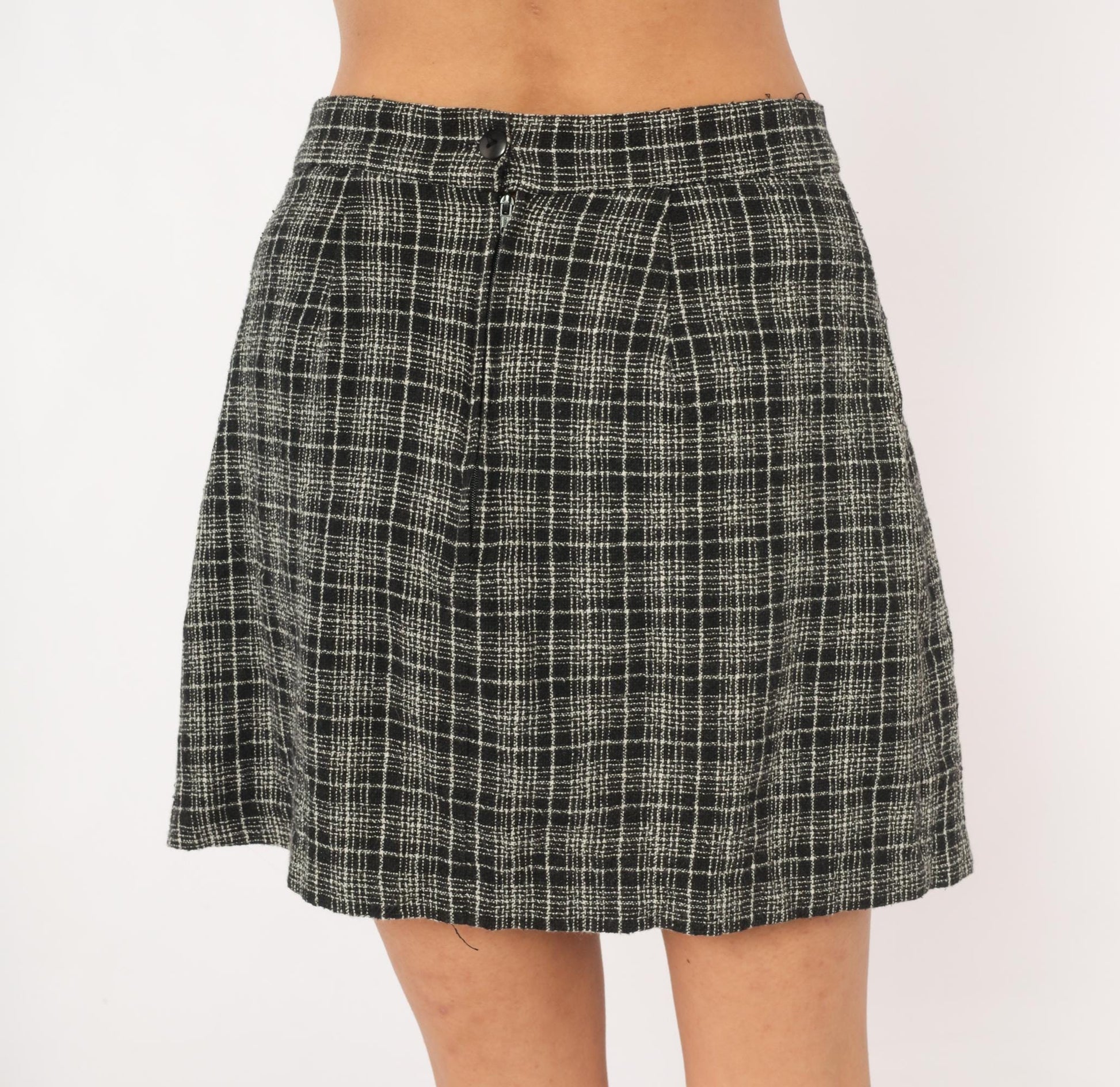 90s Jeffrey Craig Black White Plaid Mini Skirt Buckle Wrap Small S