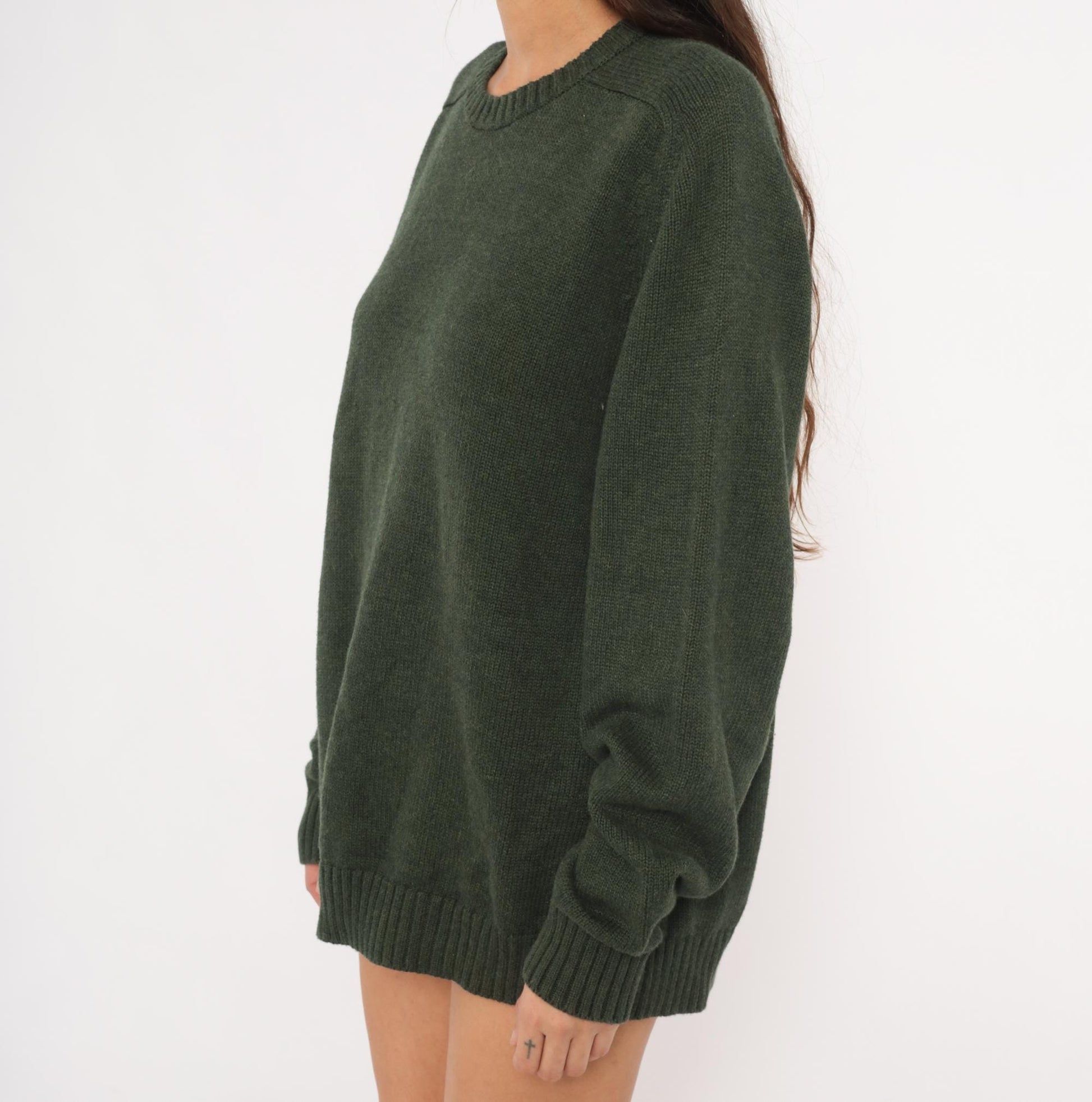 90s Lands End Dark Olive Cotton Knit Crewneck Pullover Extra Large XL