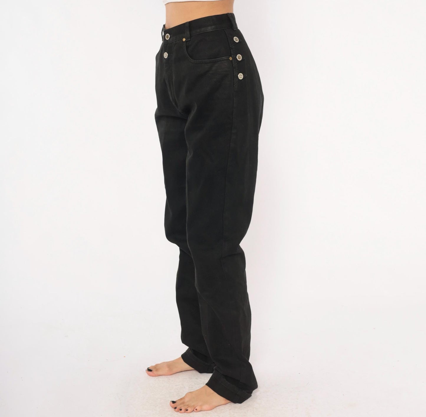 90s Lawman Western Black Denim High Waist Straight Leg Mom Jean Small