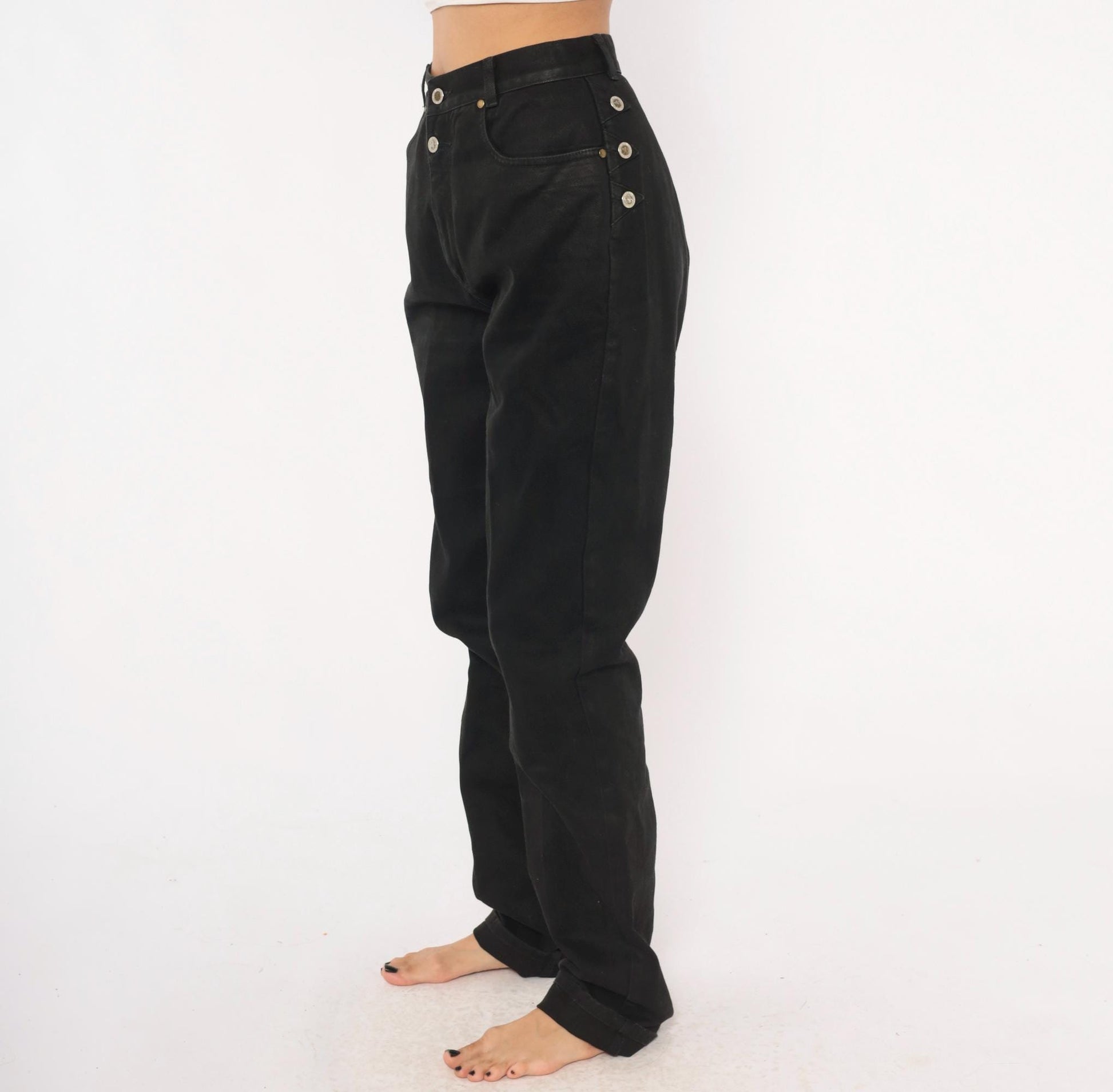 90s Lawman Western Black Denim High Waist Straight Leg Mom Jean Small