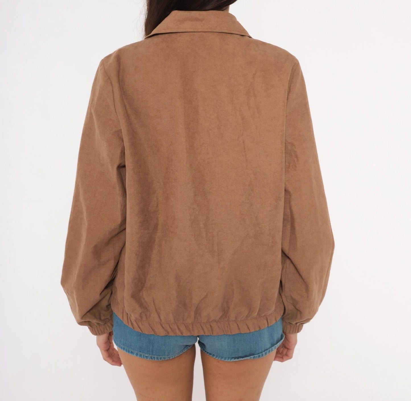 80s Blair Tan Faux Suede Bomber Jacket Zip Harrington Collar Medium