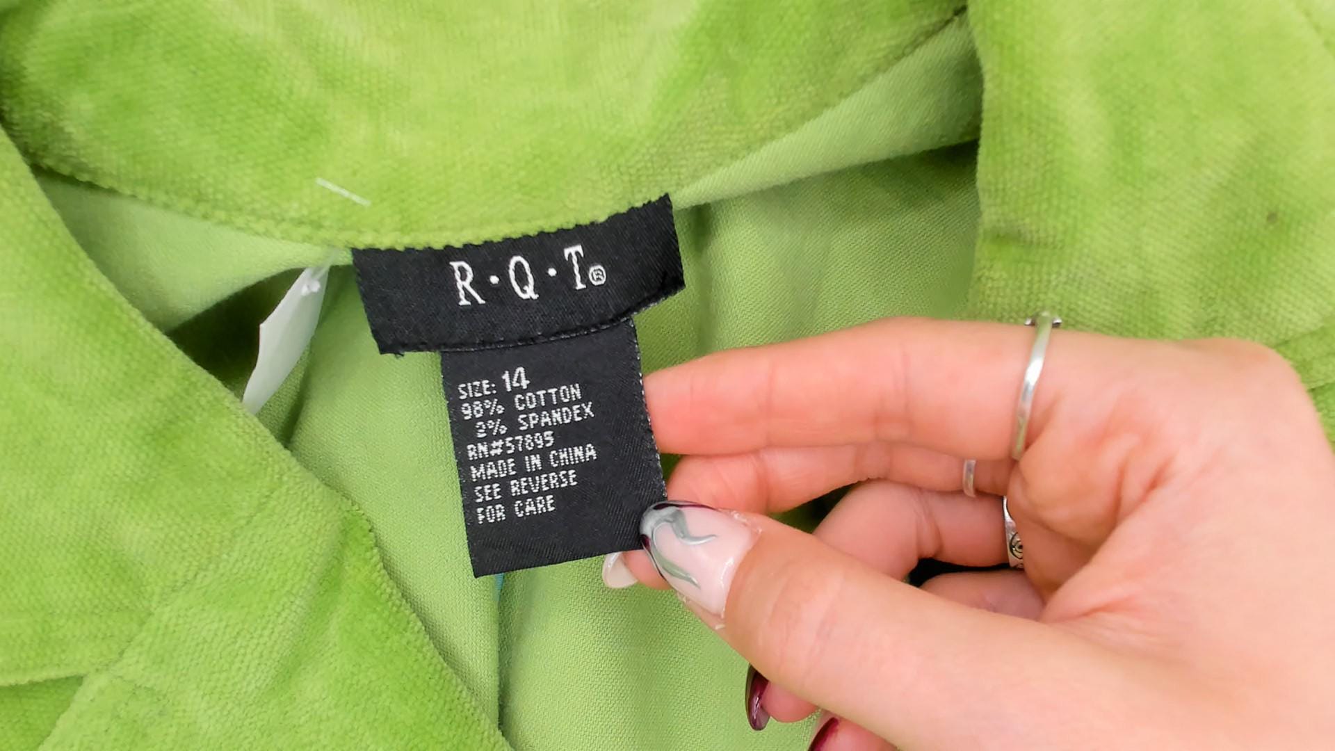 2000s RQT Lime Green Velvet Blazer Cotton Fitted Two-Button Jacket Large L