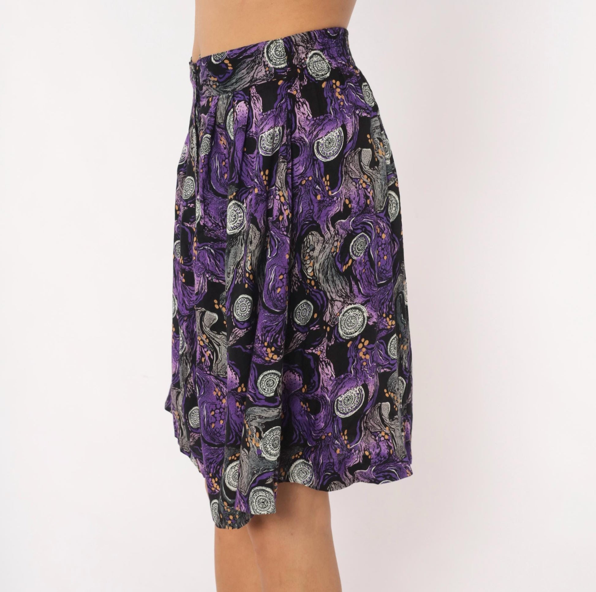 90s A Fine Line Abstract Swirl Mini Skirt Purple Button Front Small