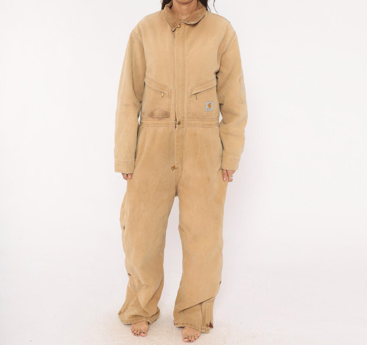 90s Carhartt Insulated Duck Canvas Coveralls Tan Distressed XXL