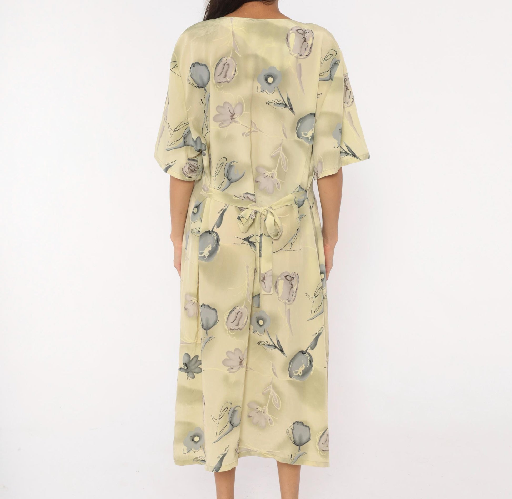 90s Voir Floral Button Front Midi Dress Olive Watercolor Print Plus Size XXL