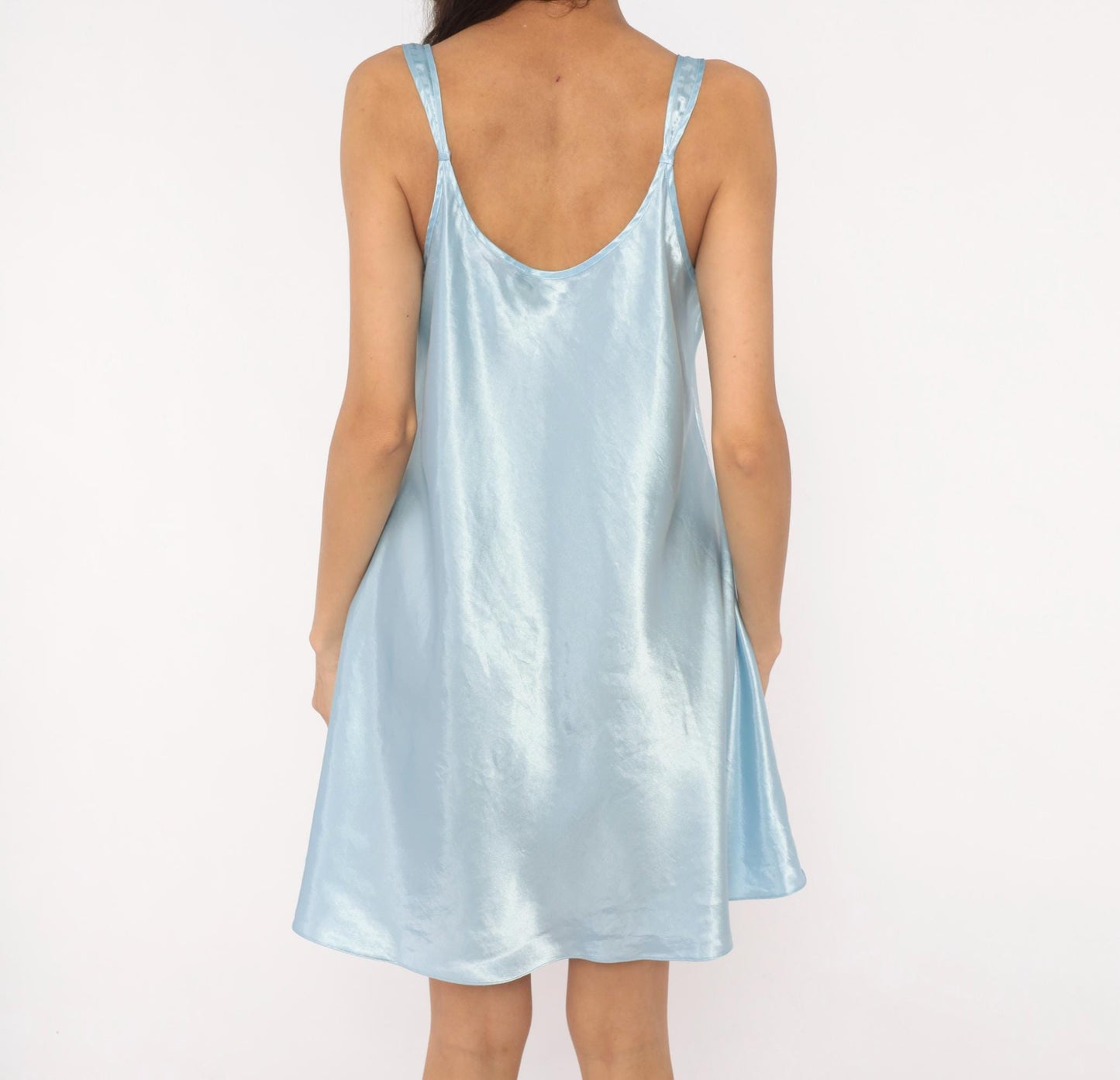 90s Oscar De La Renta Ice Blue Satin Slip Dress Mini Chemise Large L