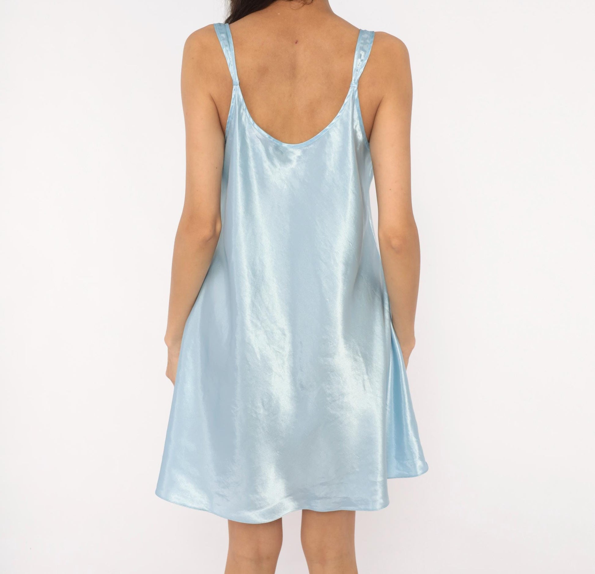 90s Oscar De La Renta Ice Blue Satin Slip Dress Mini Chemise Large L