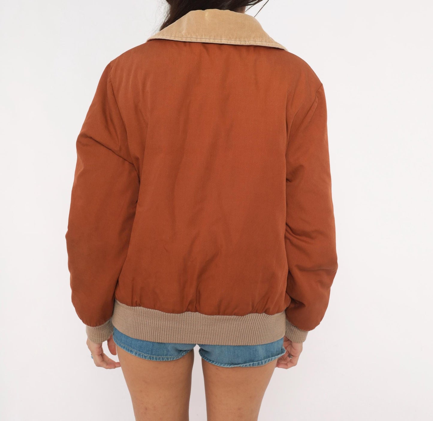 70s Golden Bay Ski Bomber Jacket Rust Brown Corduroy Color Block Small