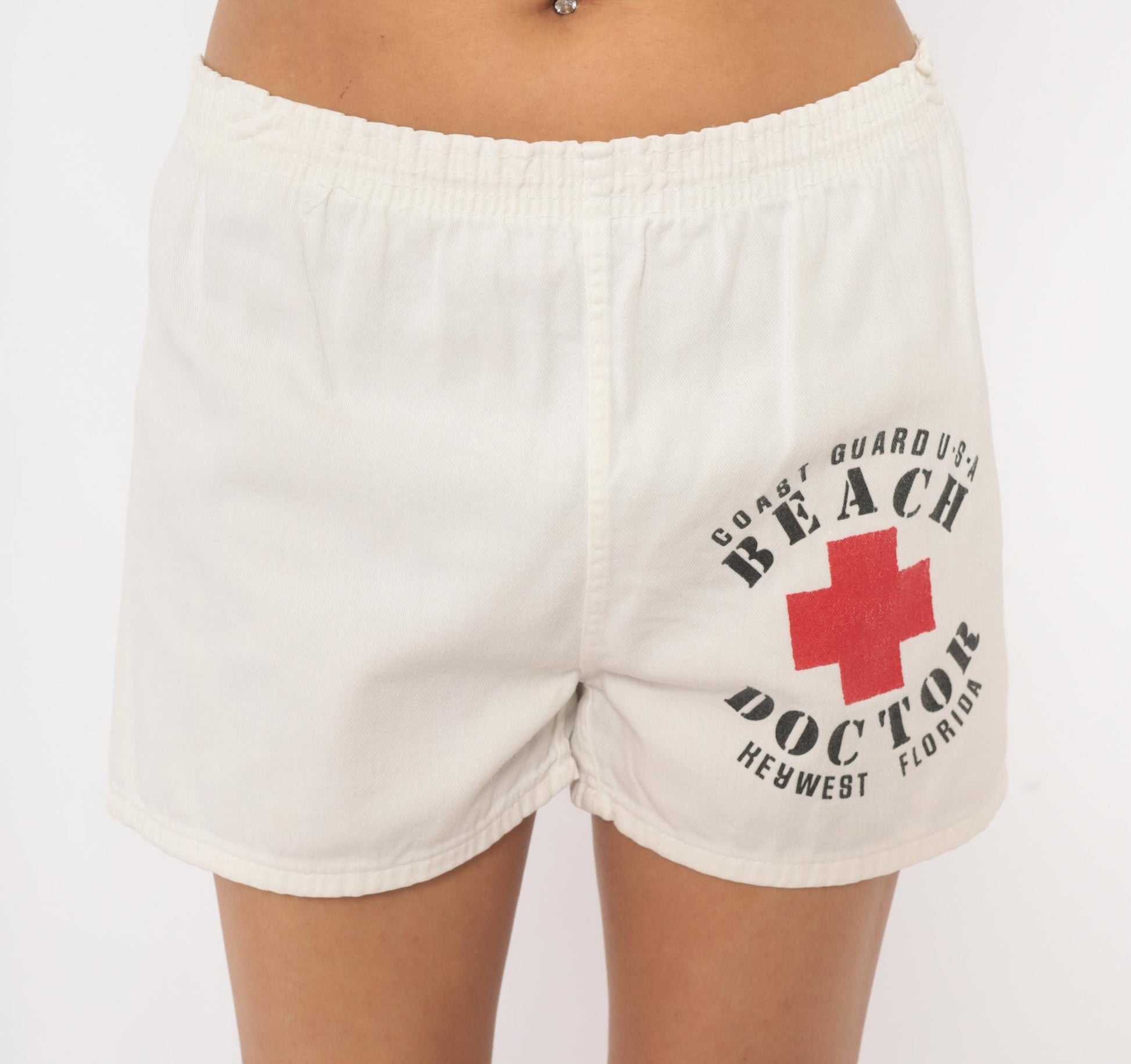 80s Beach Doctor Coast Guard Key West Cotton Shorts White Medium M