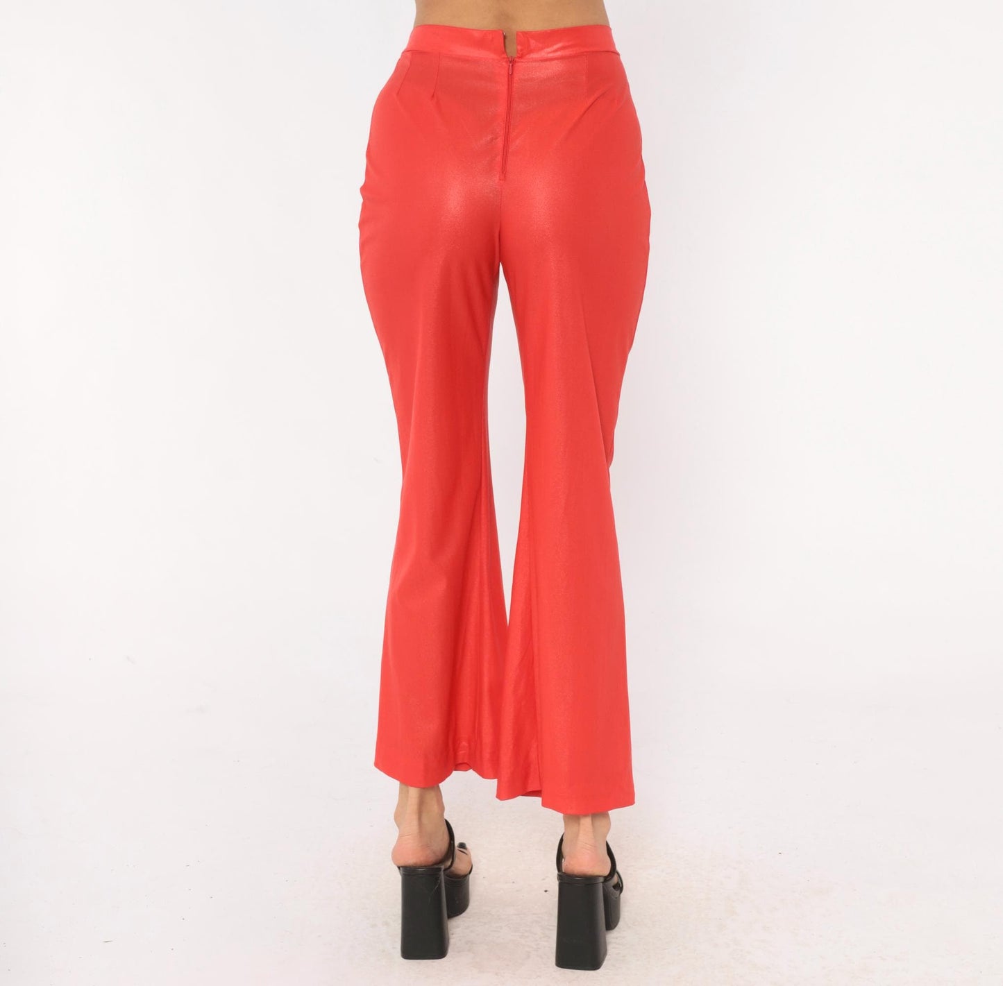 70s Habella Neon Coral Flare Pants High Waist Bell Bottom Acetate XS