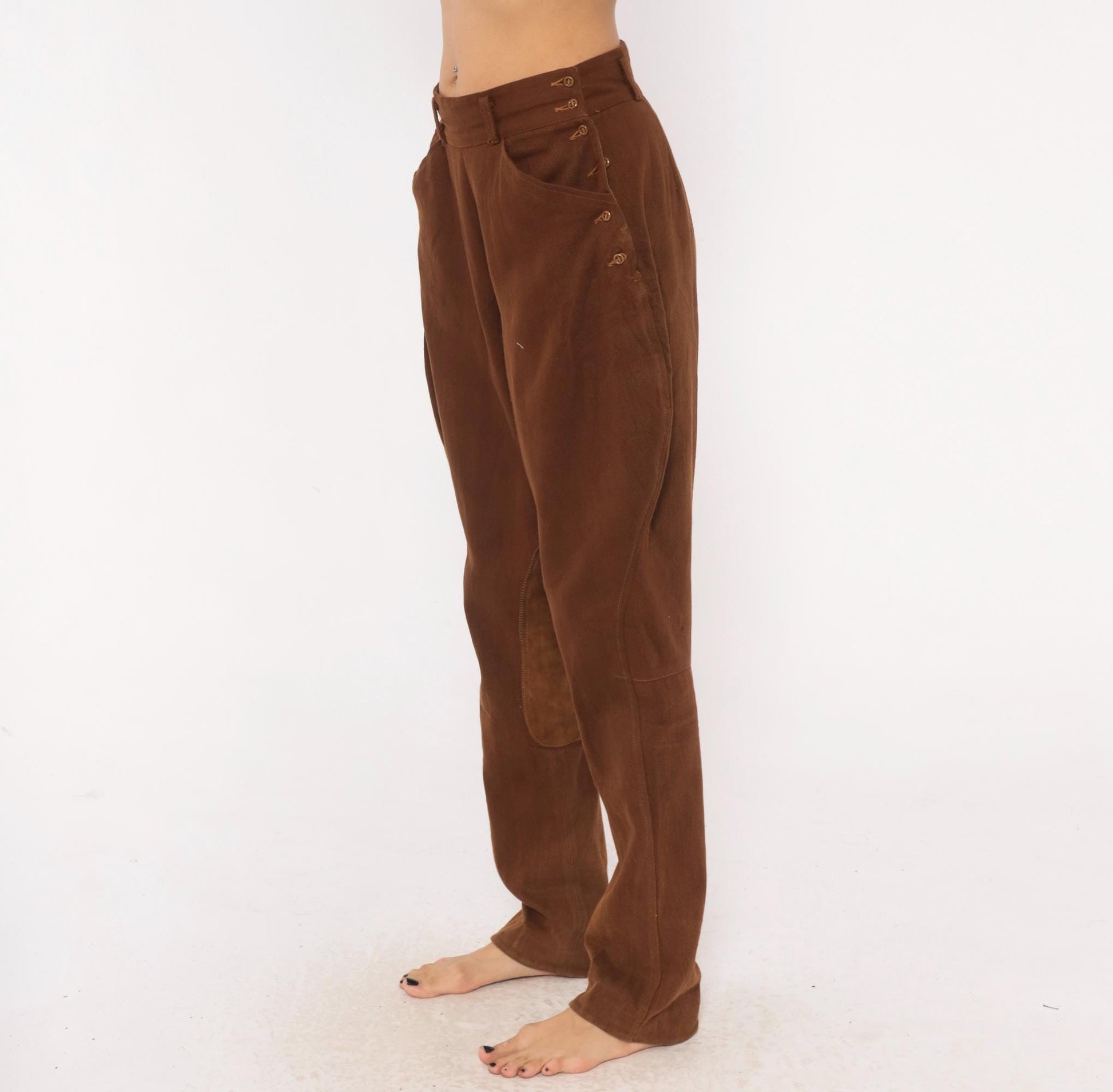 80s Brown Jodhpur Riding Pants High Waist Suede Knee Patch Medium M
