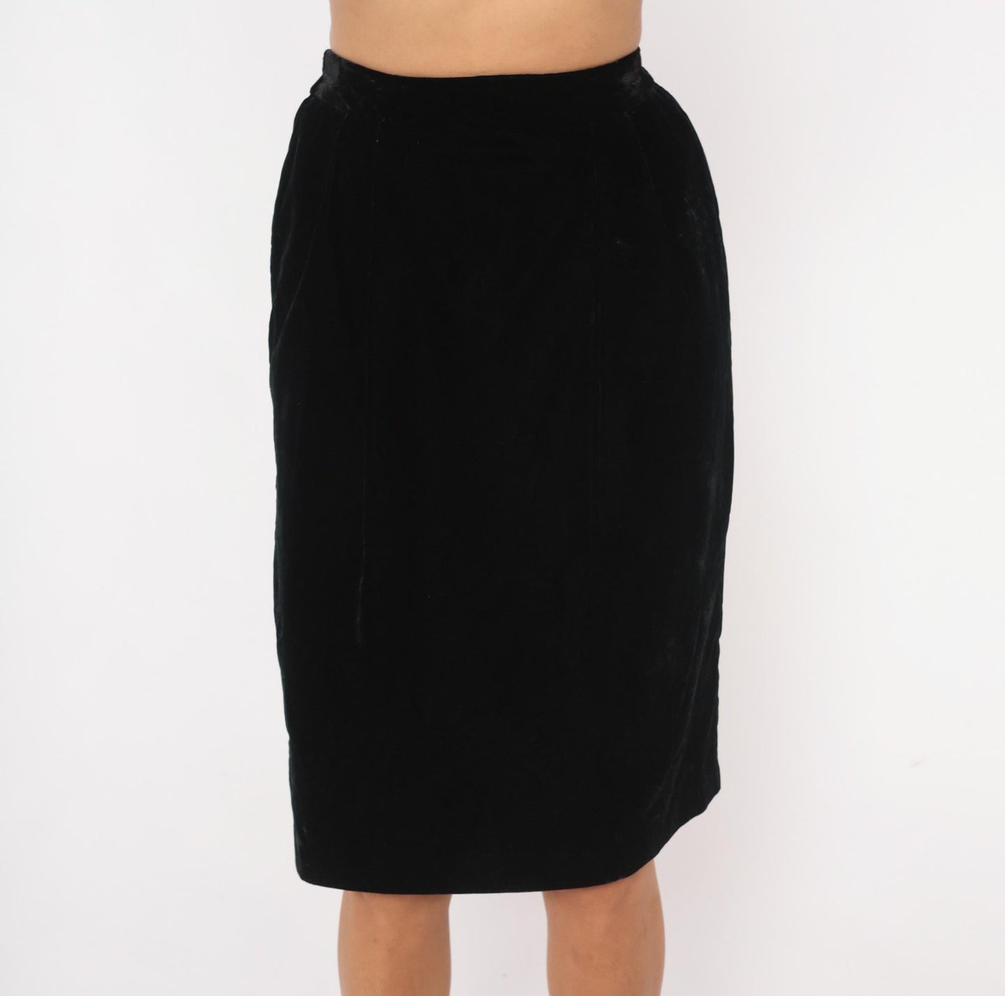 90s TanJay Black Velvet Pencil Skirt Knee-Length Small S