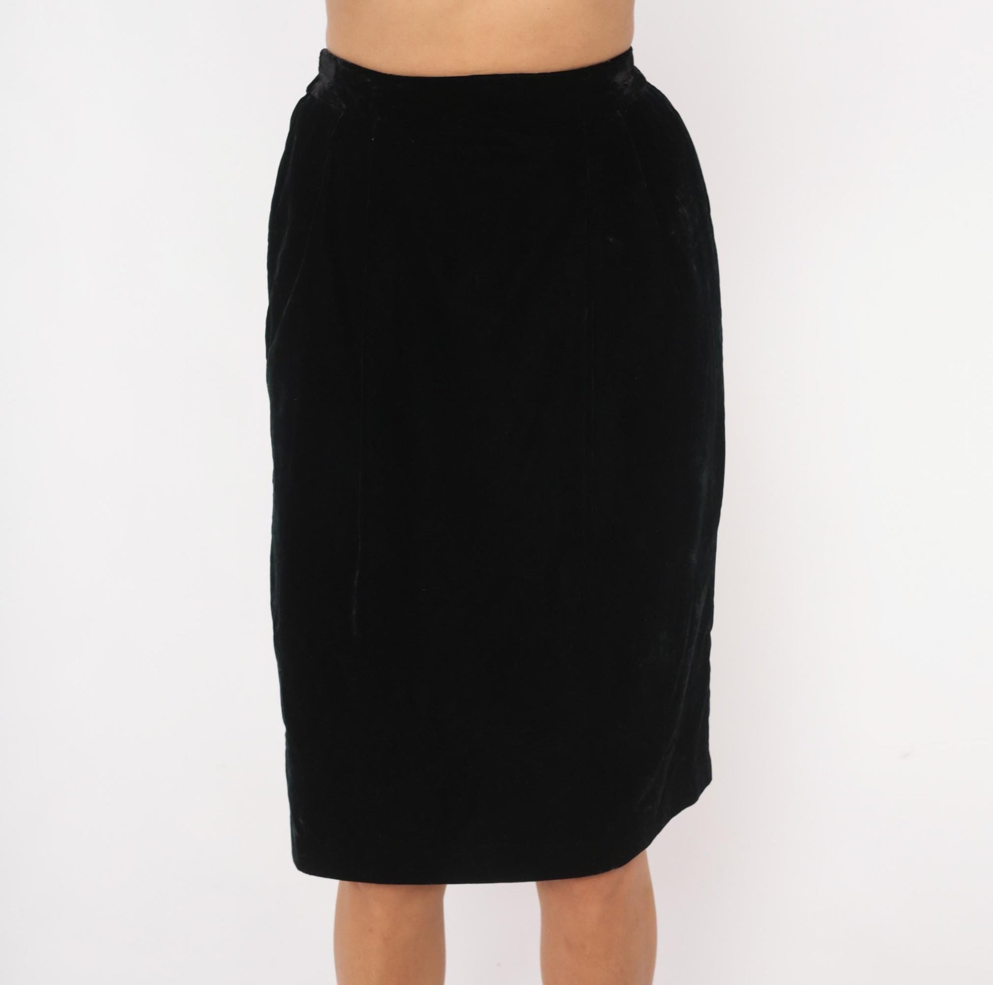 90s TanJay Black Velvet Pencil Skirt Knee-Length Small S