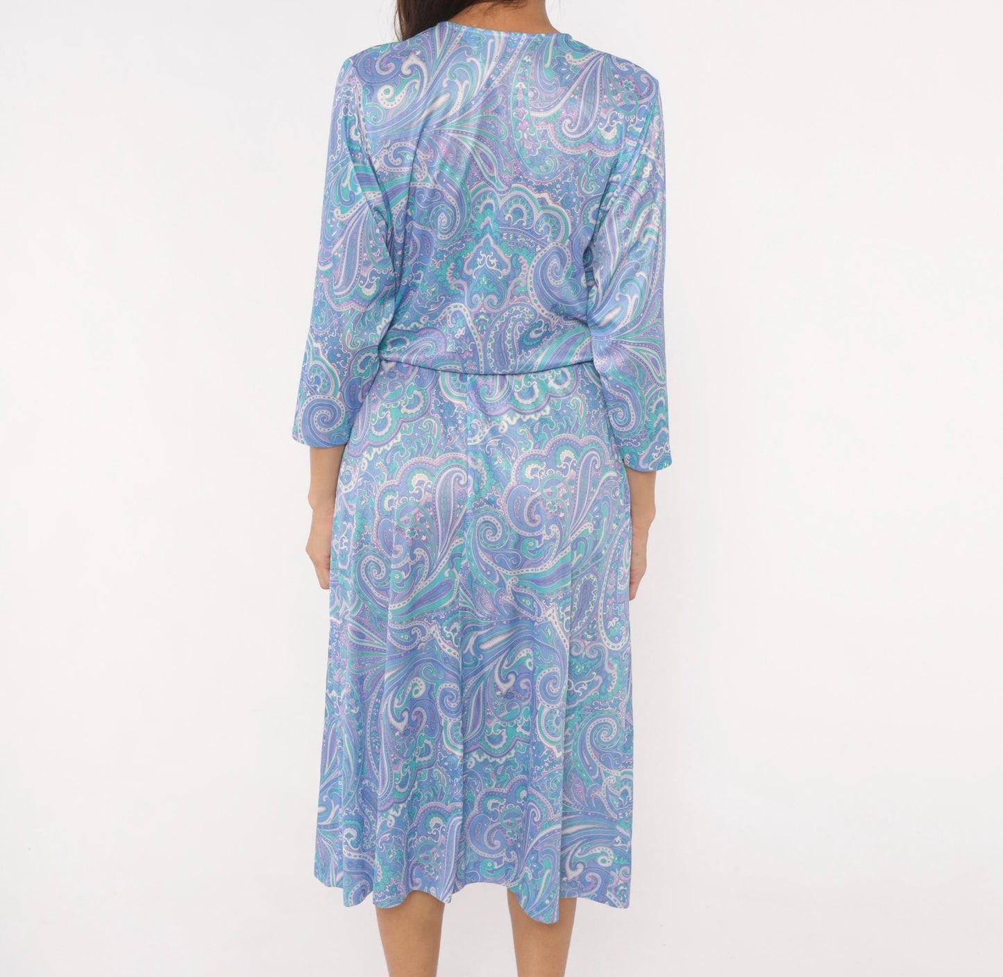 90s Blair Paisley Midi Dress Periwinkle Purple Teal Swirl Print Medium M