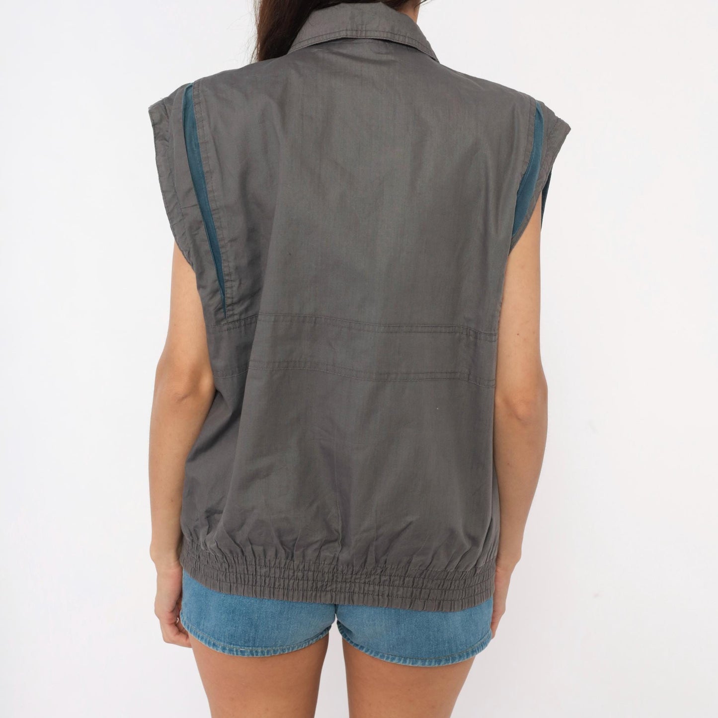 80s Fog Cutter Grey Utility Vest Cotton Zip Cargo Pockets Medium