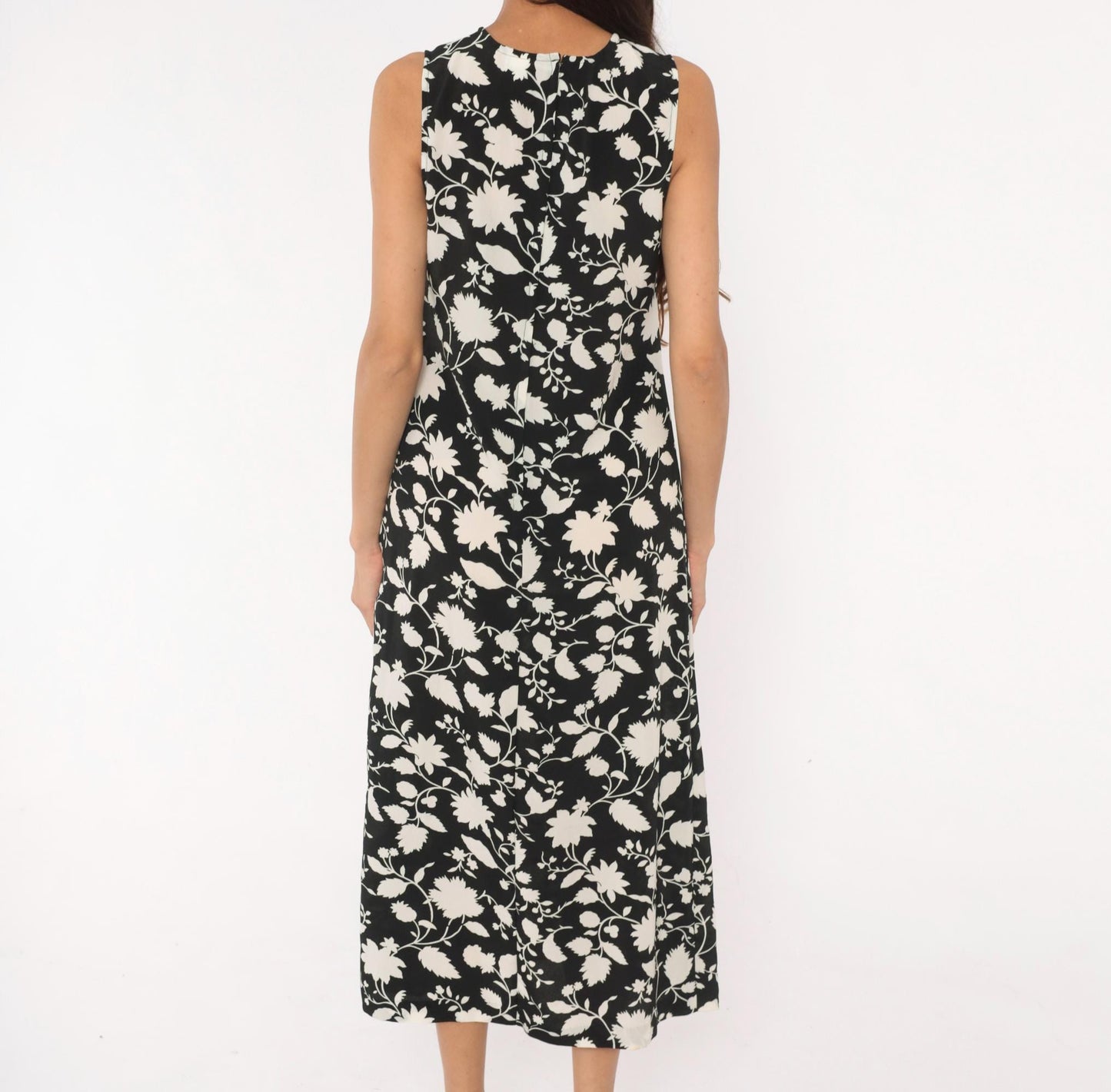 00s Old Navy Black Cream Floral Midi Dress Sleeveless Small S