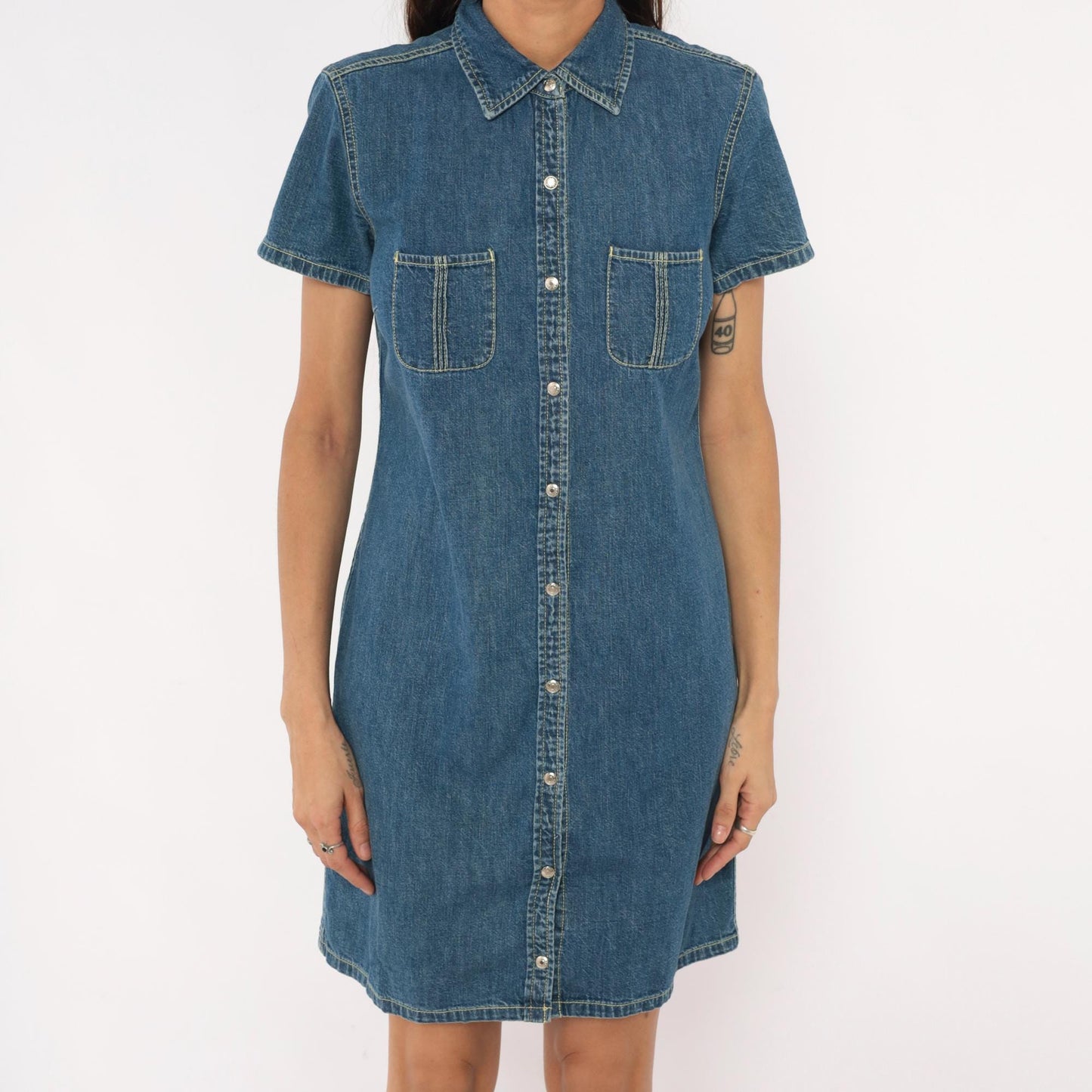 Y2K Tommy Hilfiger Denim Shirt Dress Blue Jean Snap Front Small S