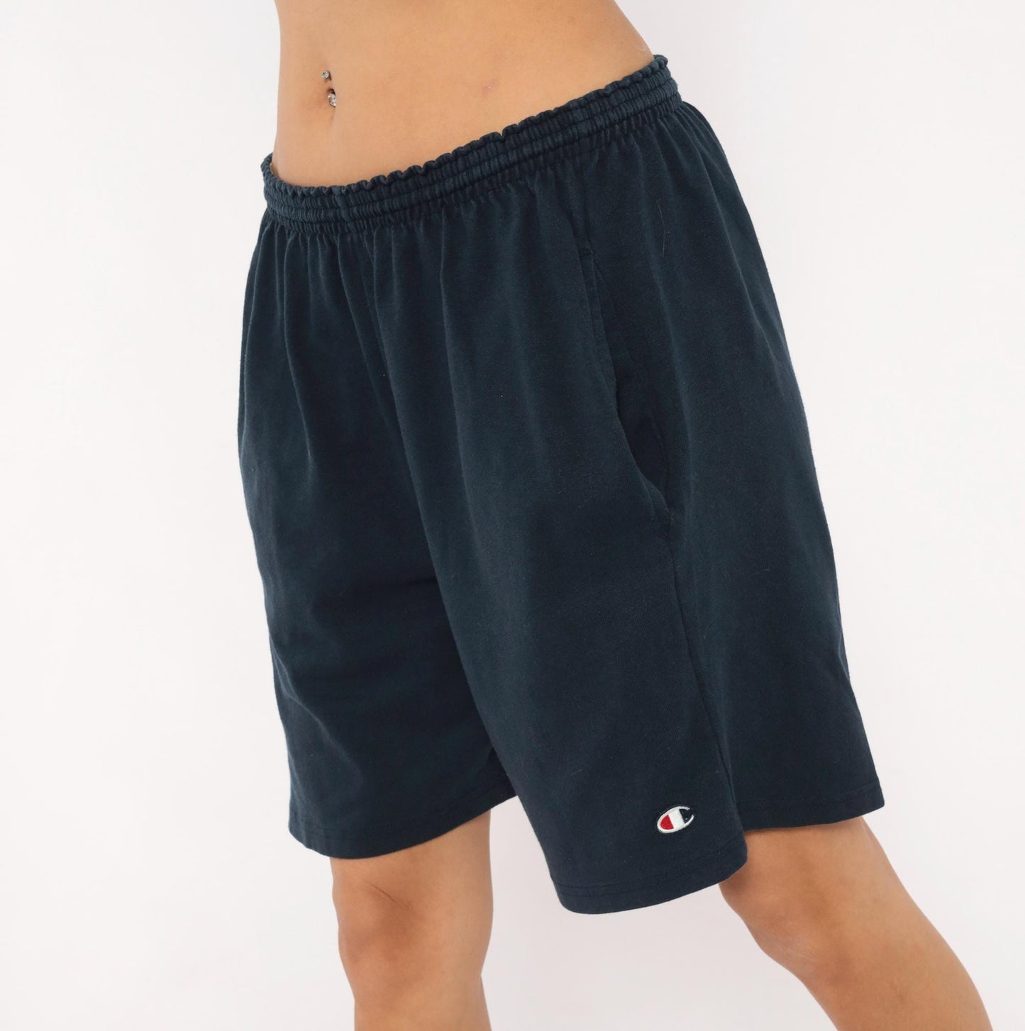 90s Champion Navy Athletic Shorts Elastic Waist Mens Small