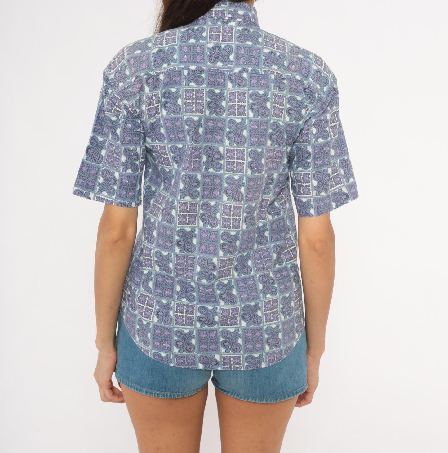 90s Tomorrow's Generation Tile Print Shirt Purple Paisley Cotton XS