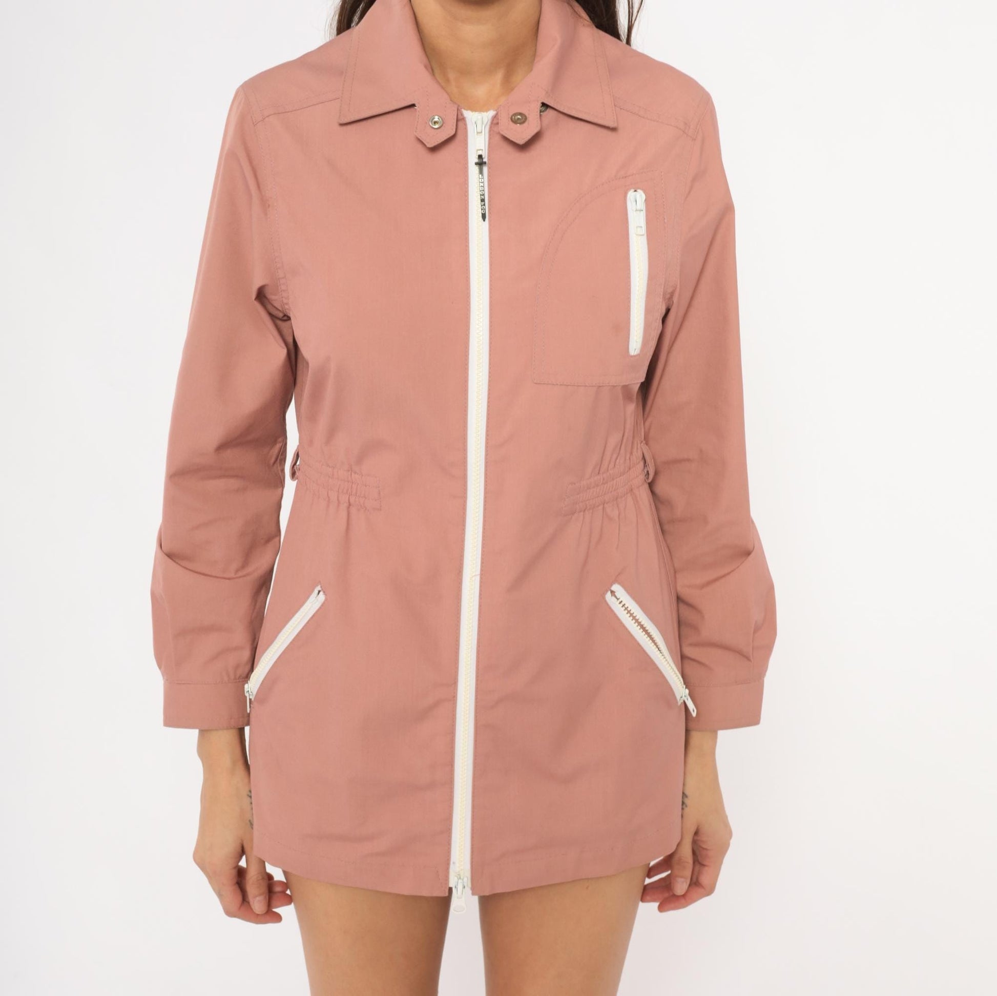 80s London Fog Dusty Rose Cotton Anorak Jacket White Collar XS