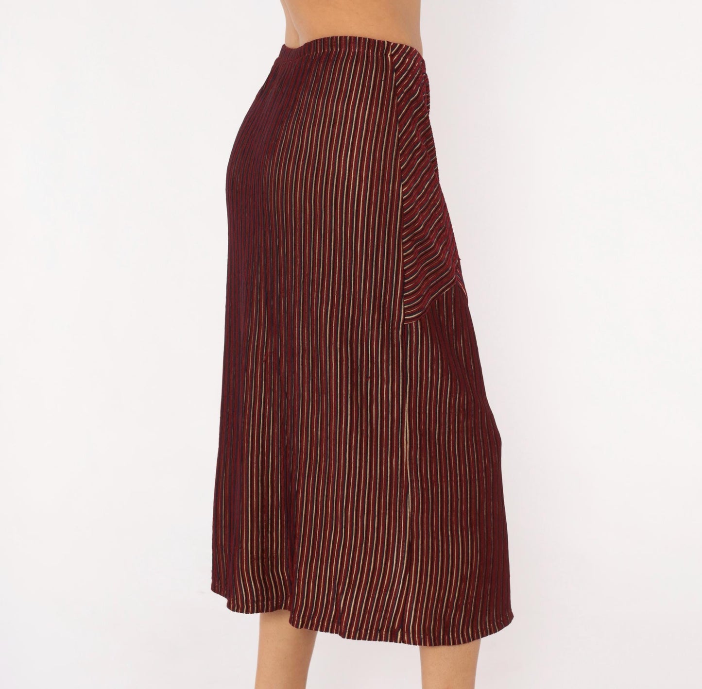80s Gail Morgado Burgundy Pinstripe Midi Skirt Chevron Panel Small