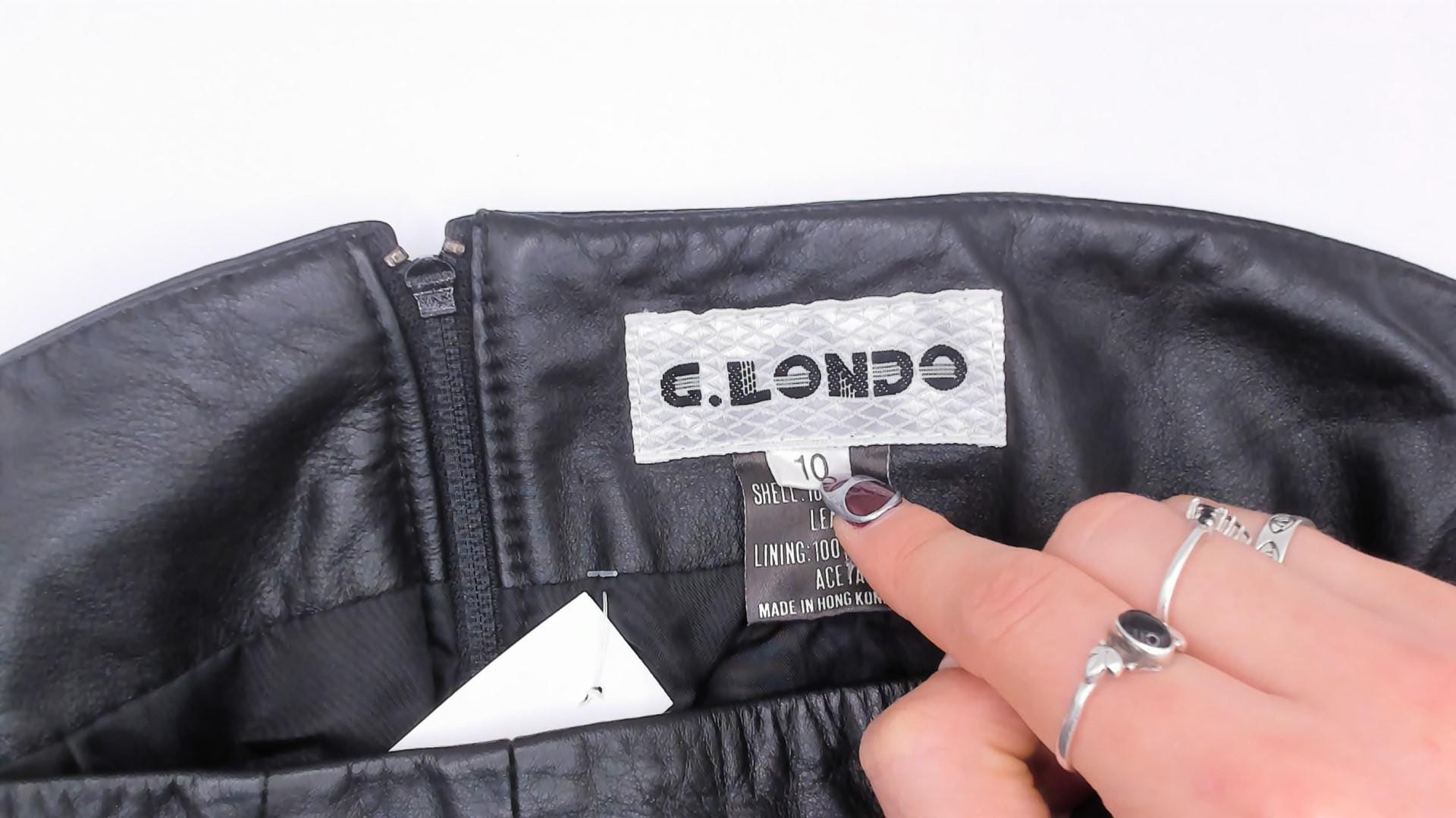80s G.Londo Black Leather Pencil Skirt High Waist Panel Seam Medium